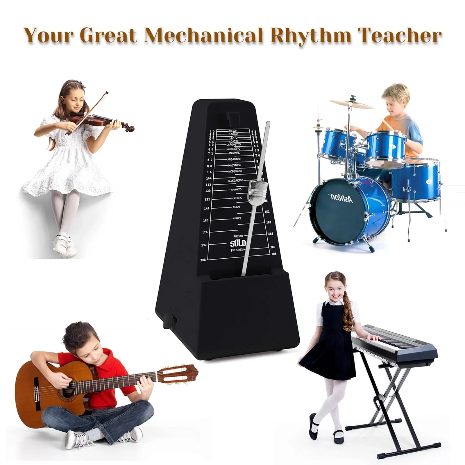 Mechanical Metronome for Piano Guitar Violin Drums Birthday Gift Festival Present Black - Image 3