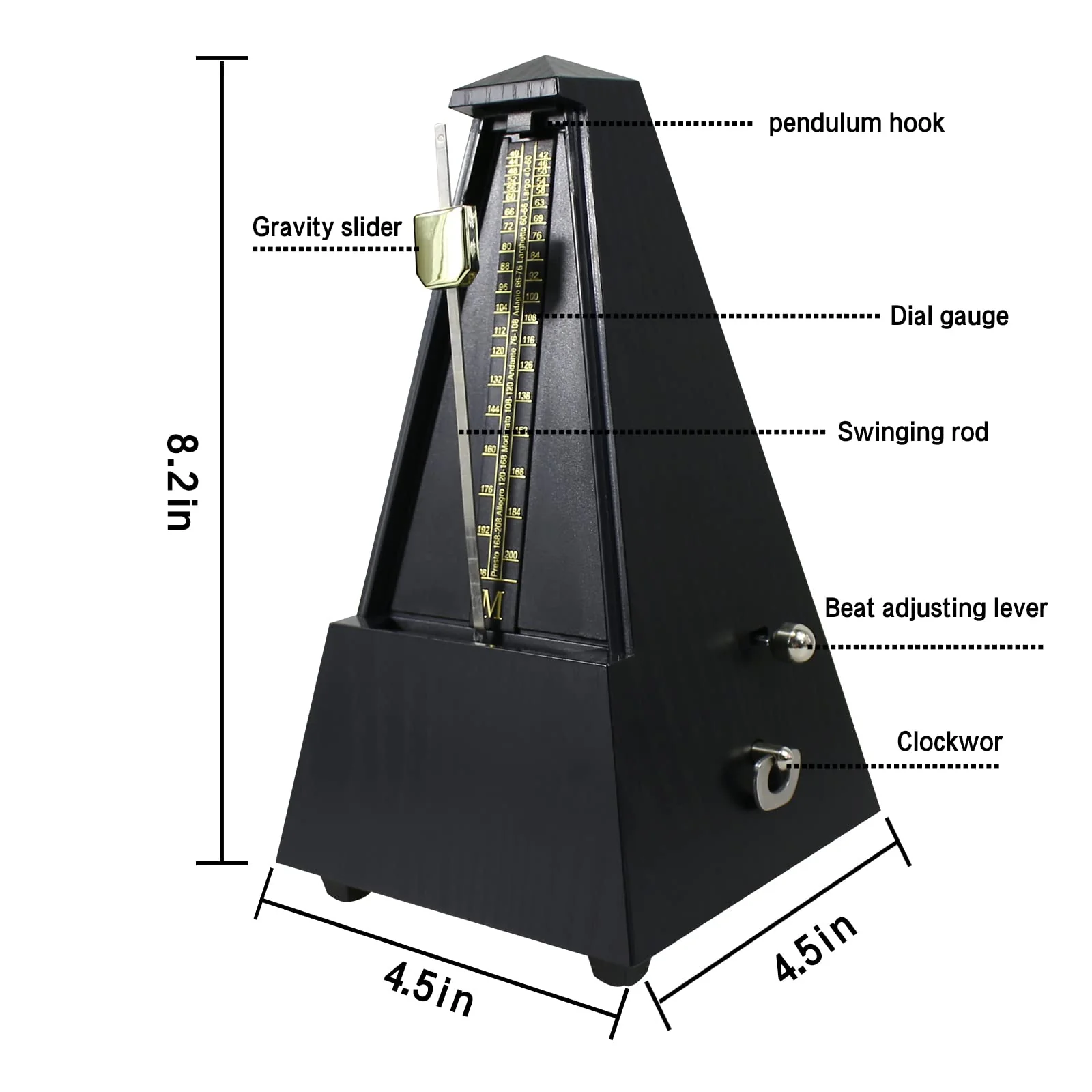 Mechanical metronome, universal music timer for piano, guitar, drums, violin and saxophone musicians, pyramid-designed DPM-1 music metronome, ebony color - Image 3
