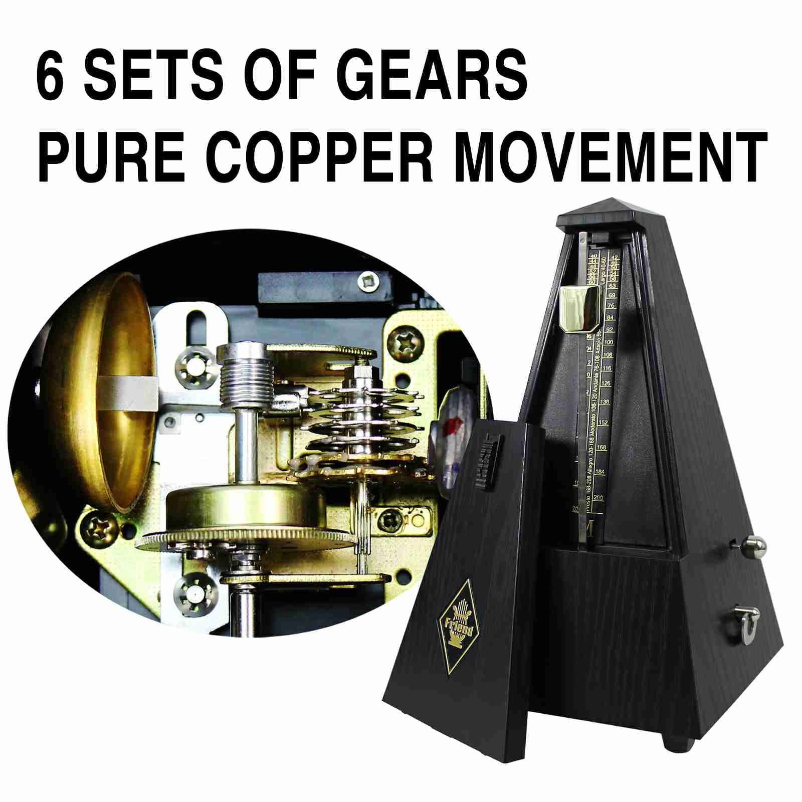 Mechanical metronome, universal music timer for piano, guitar, drums, violin and saxophone musicians, pyramid-designed DPM-1 music metronome, ebony color - Image 4