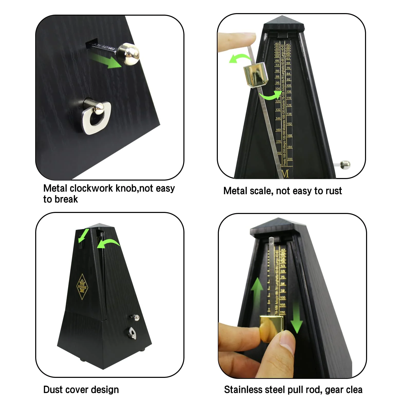 Mechanical metronome, universal music timer for piano, guitar, drums, violin and saxophone musicians, pyramid-designed DPM-1 music metronome, ebony color - Image 5