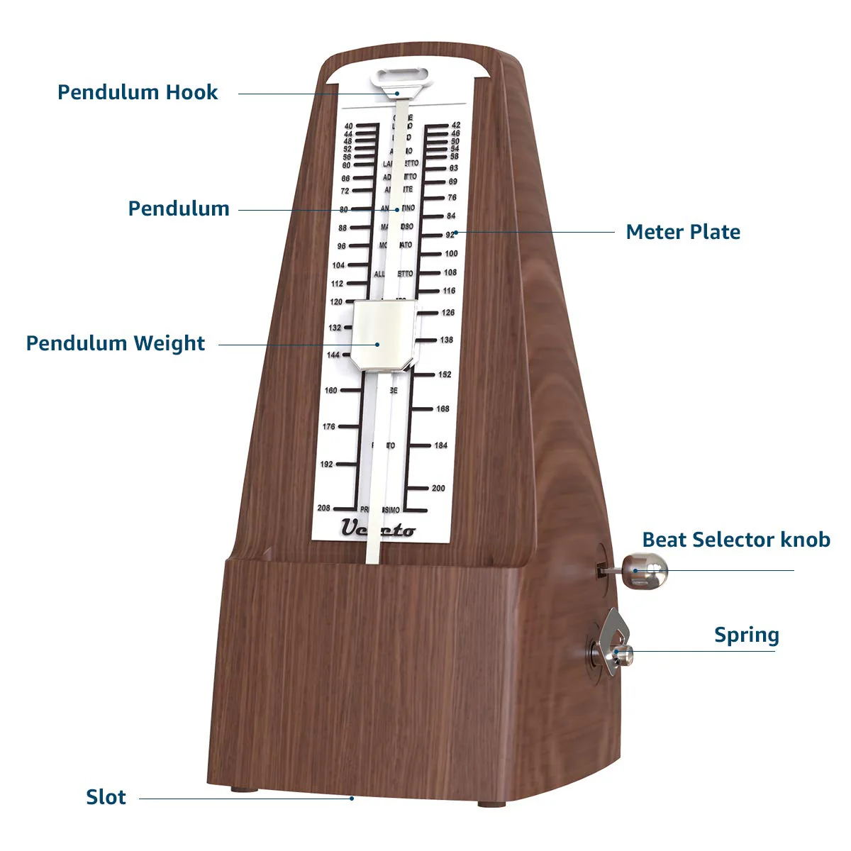 Mechanical Metronome Wood Grained Loud Sound/High Precision/No batteries Needed/for Piano/Guitar/Violin/Drum and Other Instruments (Tower design) wood grain - Image 5