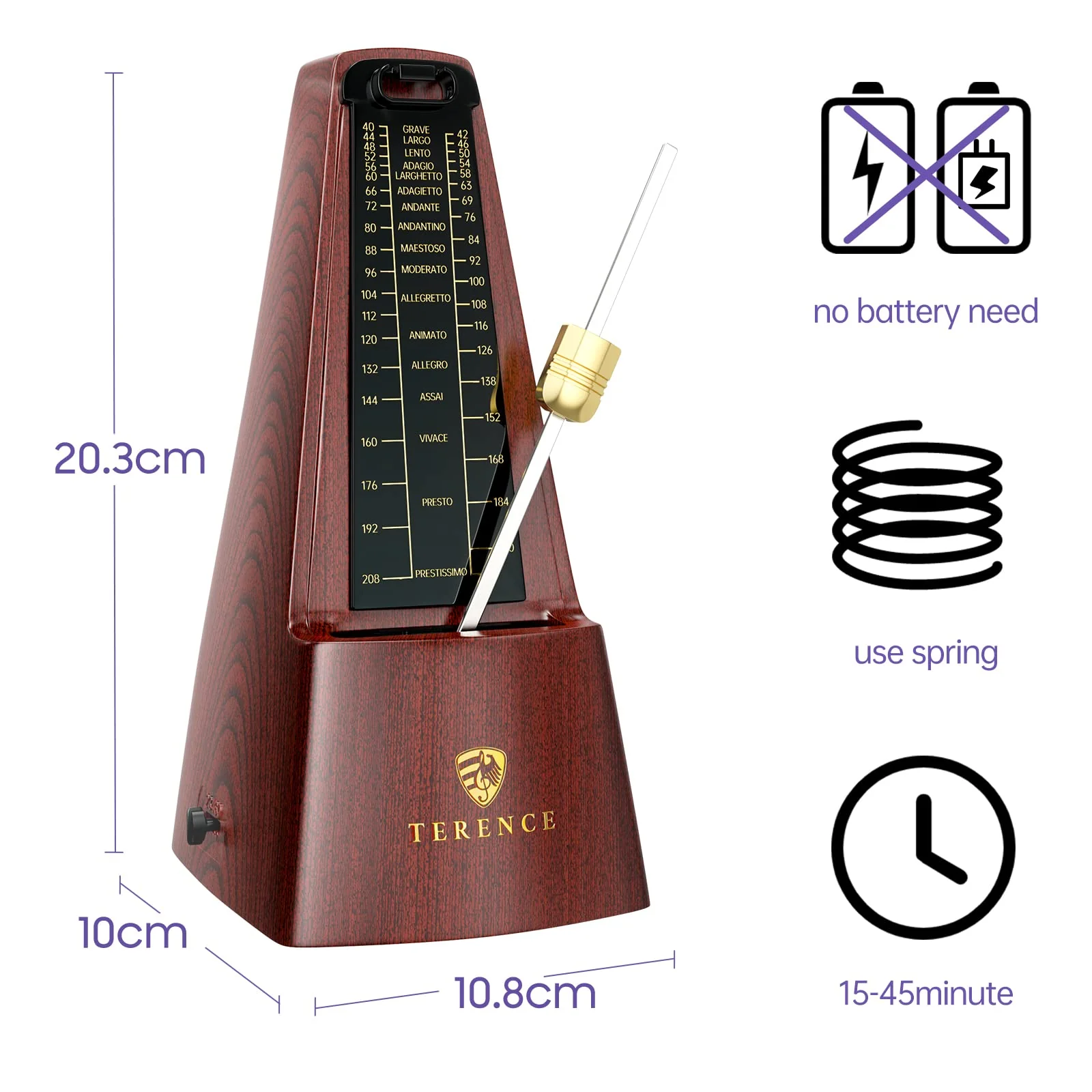 Mechanical Metronomes for Piano Guitar Violin Bass Drum and Other Musical Instruments Loud Sound and High Precision Track Beat and Tempo for Beginners (Wood Grain) wood grain - Image 5