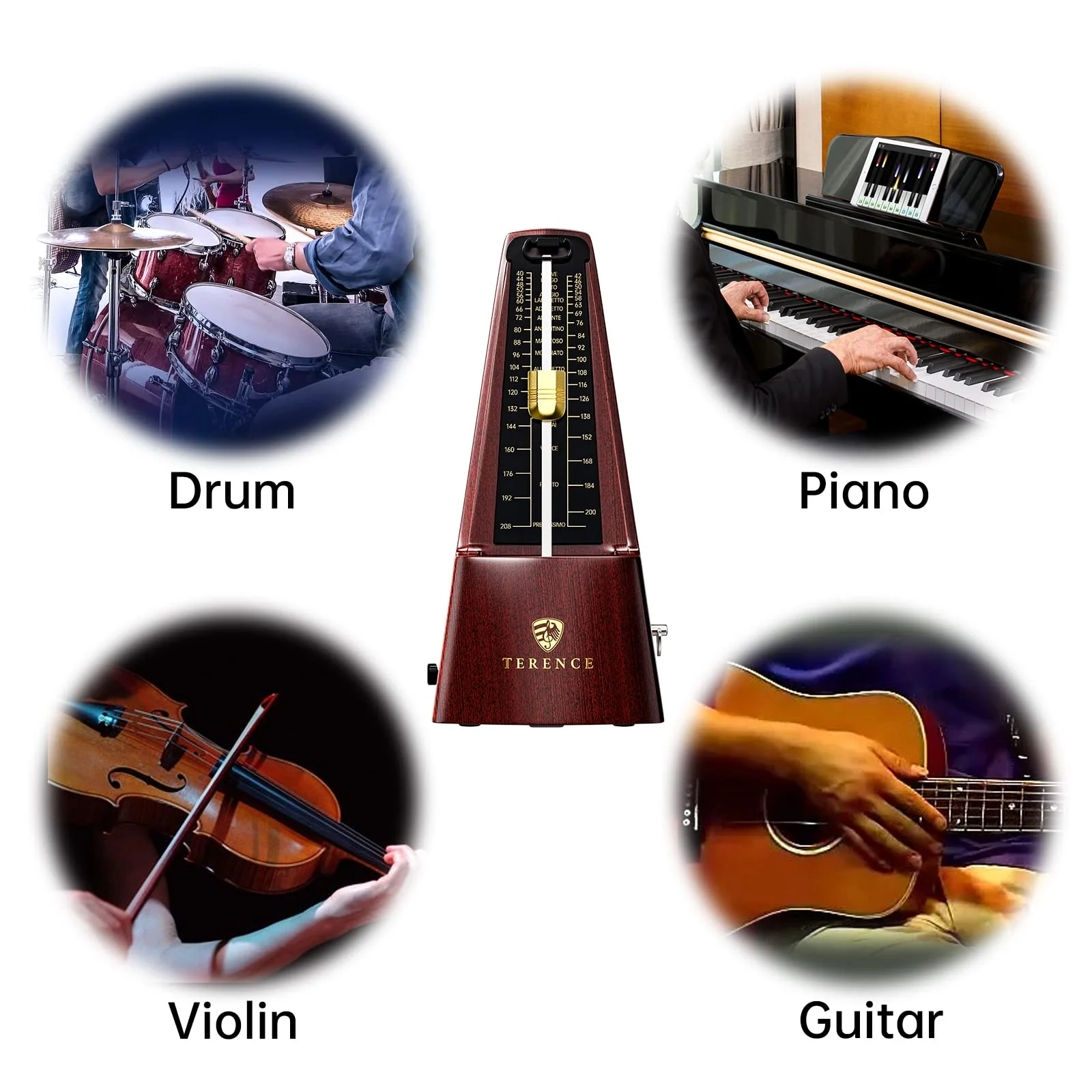 Mechanical Metronomes for Piano Guitar Violin Bass Drum and Other Musical Instruments Loud Sound and High Precision Track Beat and Tempo for Beginners (Wood Grain) wood grain - Image 6