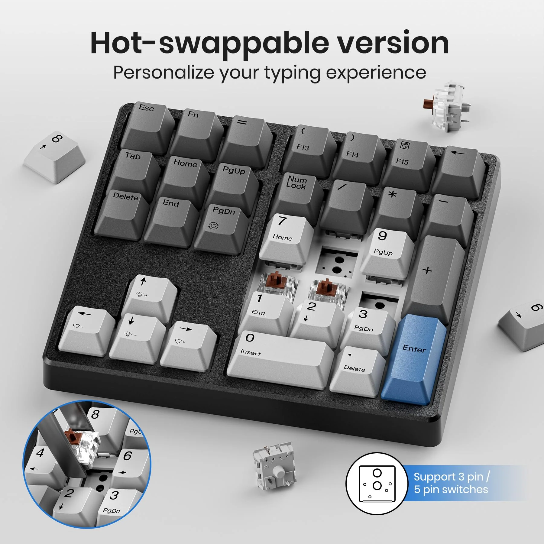 Mechanical Number Pad, 34 Key Wired Hot Swappable Keypad, Gateron Switches White Backlit Numpad,USB Numeric Keypad with PBT Keycaps for Laptop, Mac, PC Desktop(Brown Switch) Brown Switch - Image 5