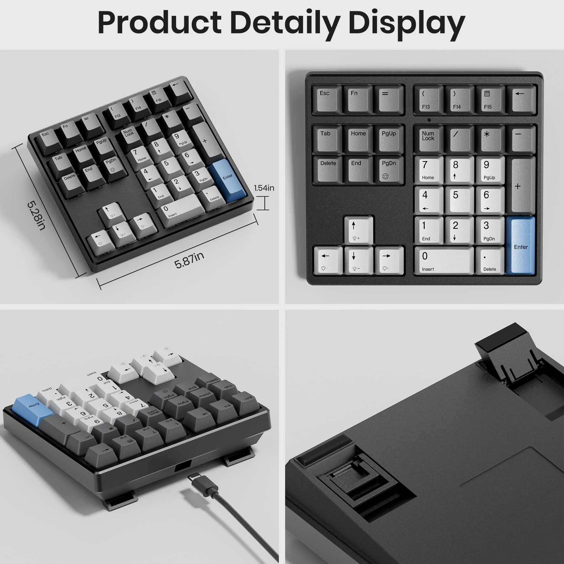 Mechanical Number Pad, 34 Key Wired Hot Swappable Keypad, Gateron Switches White Backlit Numpad,USB Numeric Keypad with PBT Keycaps for Laptop, Mac, PC Desktop(Brown Switch) Brown Switch - Image 7