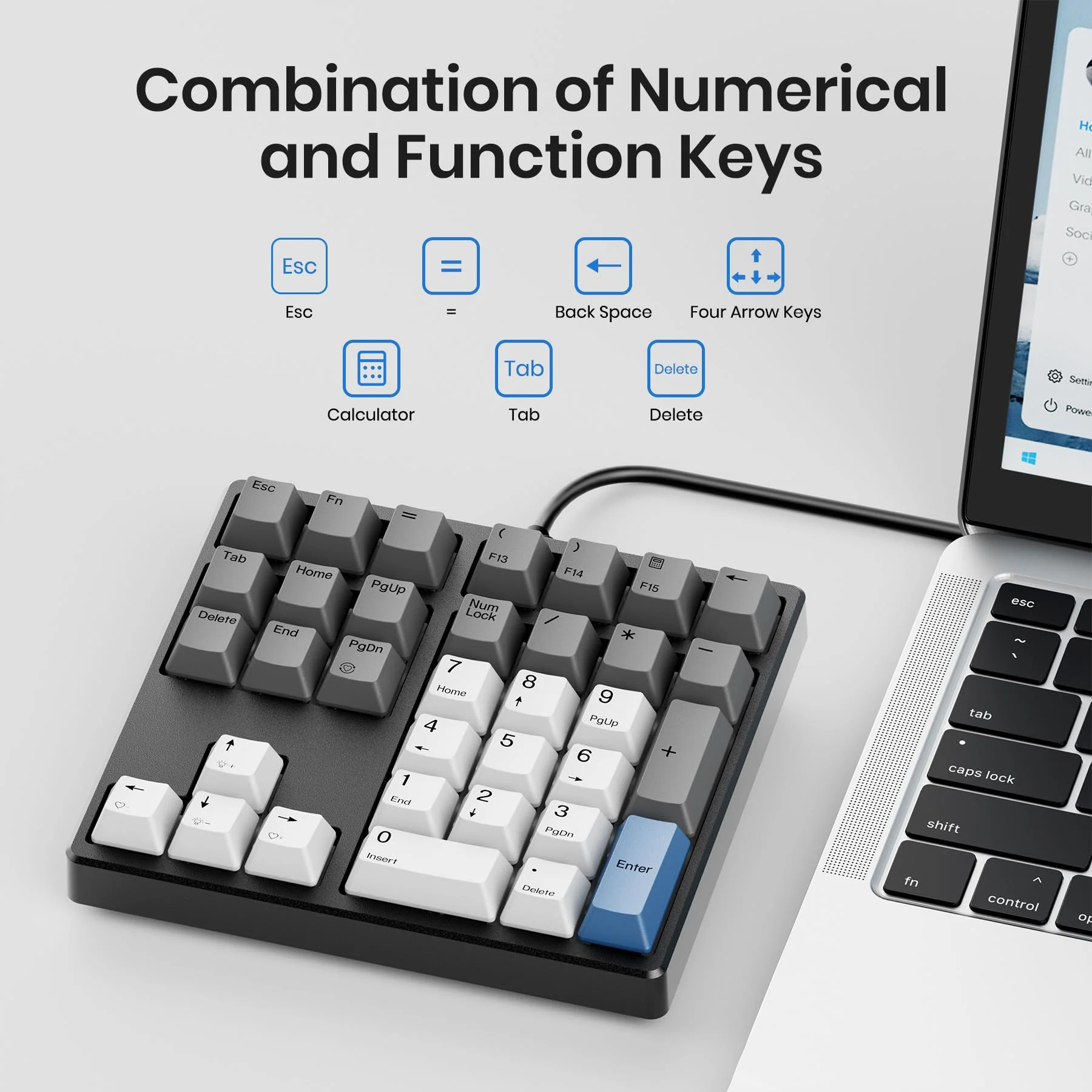 Mechanical Number Pad, 34 Key Wired Hot Swappable Keypad, Gateron Switches White Backlit Numpad,USB Numeric Keypad with PBT Keycaps for Laptop, Mac, PC Desktop(Red Switch) Red Switch - Image 2