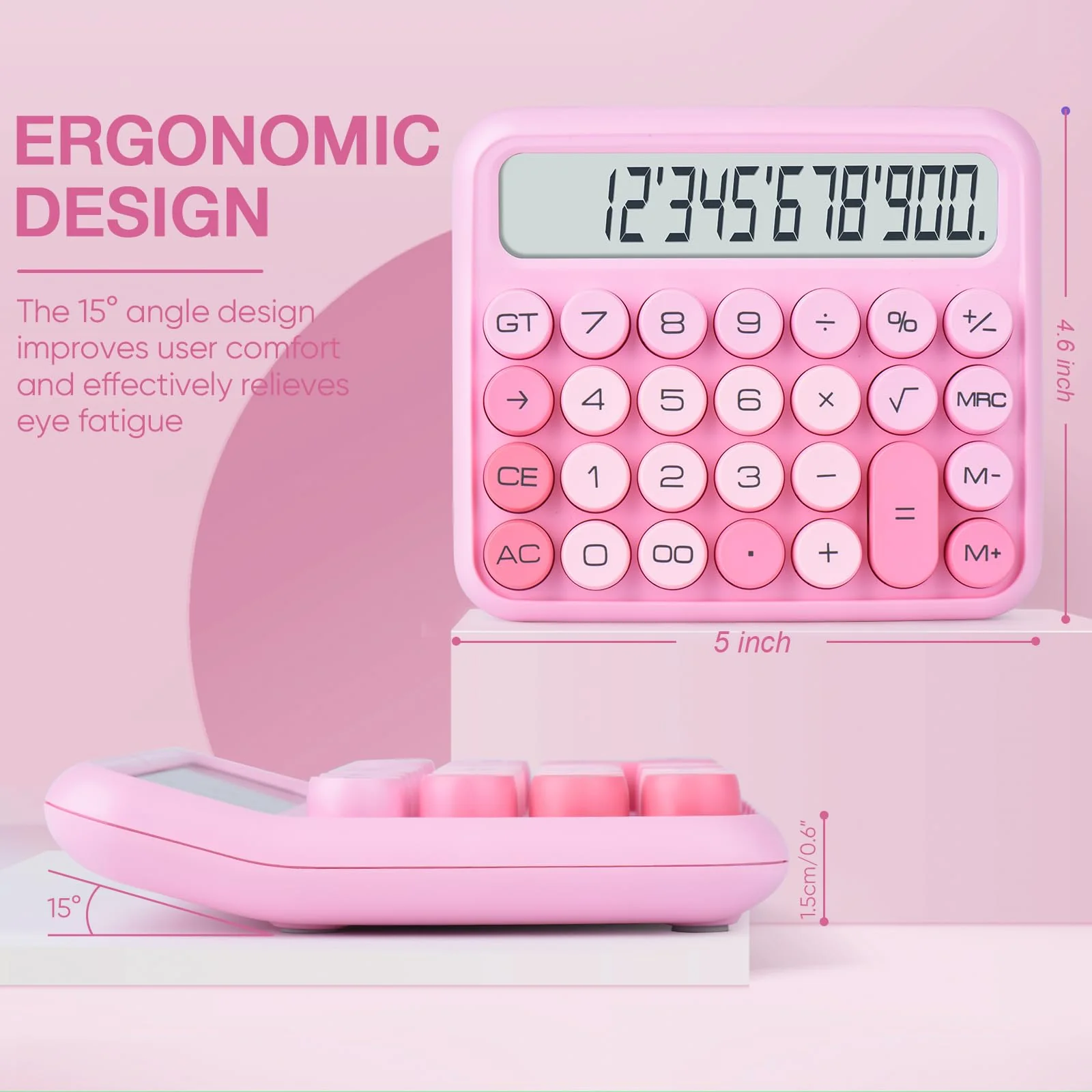 Mechanical Switch Calculator, 12 Digits, Large LCD Display, Pink Calculator Big Buttons, Mechanical Calculator, Calculators Desktop Calculator, Cute Calculator,for Everyday Life and Basic Office Work - Image 2