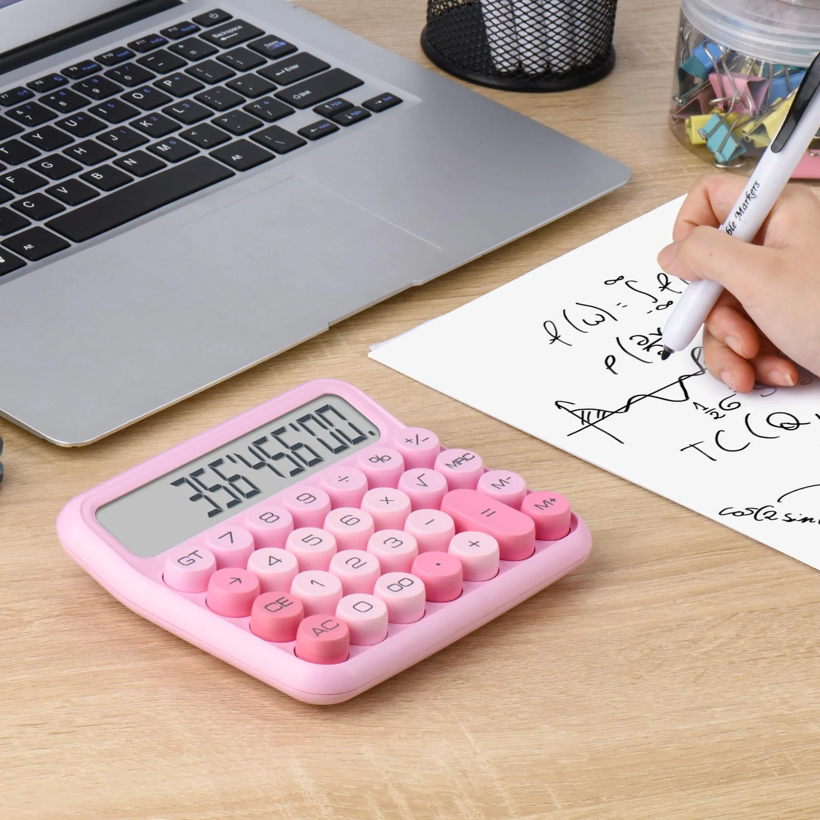 Mechanical Switch Calculator, 12 Digits, Large LCD Display, Pink Calculator Big Buttons, Mechanical Calculator, Calculators Desktop Calculator, Cute Calculator,for Everyday Life and Basic Office Work - Image 4