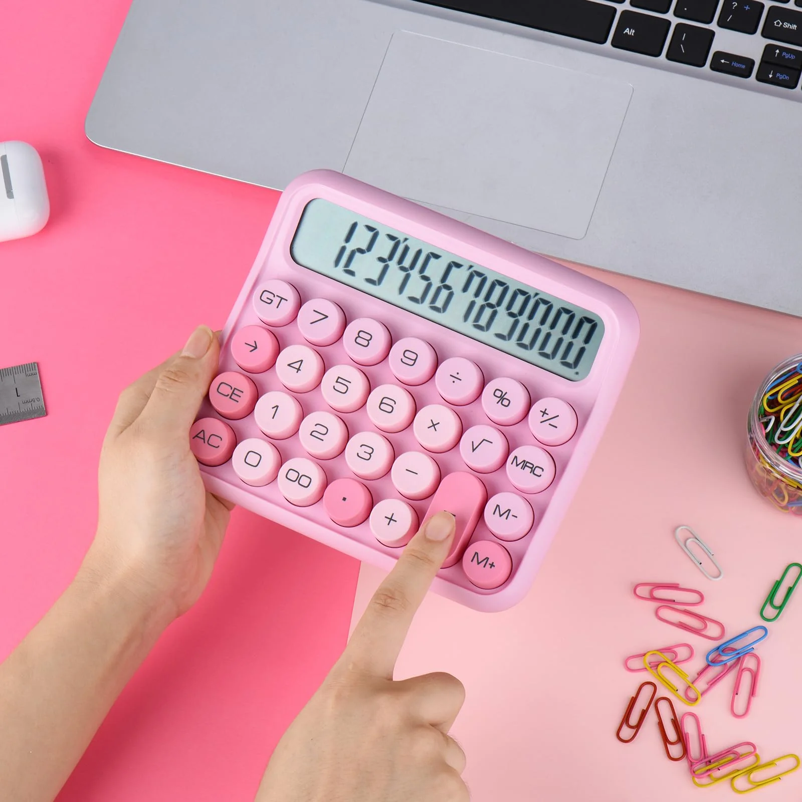Mechanical Switch Calculator, 12 Digits, Large LCD Display, Pink Calculator Big Buttons, Mechanical Calculator, Calculators Desktop Calculator, Cute Calculator,for Everyday Life and Basic Office Work - Image 5
