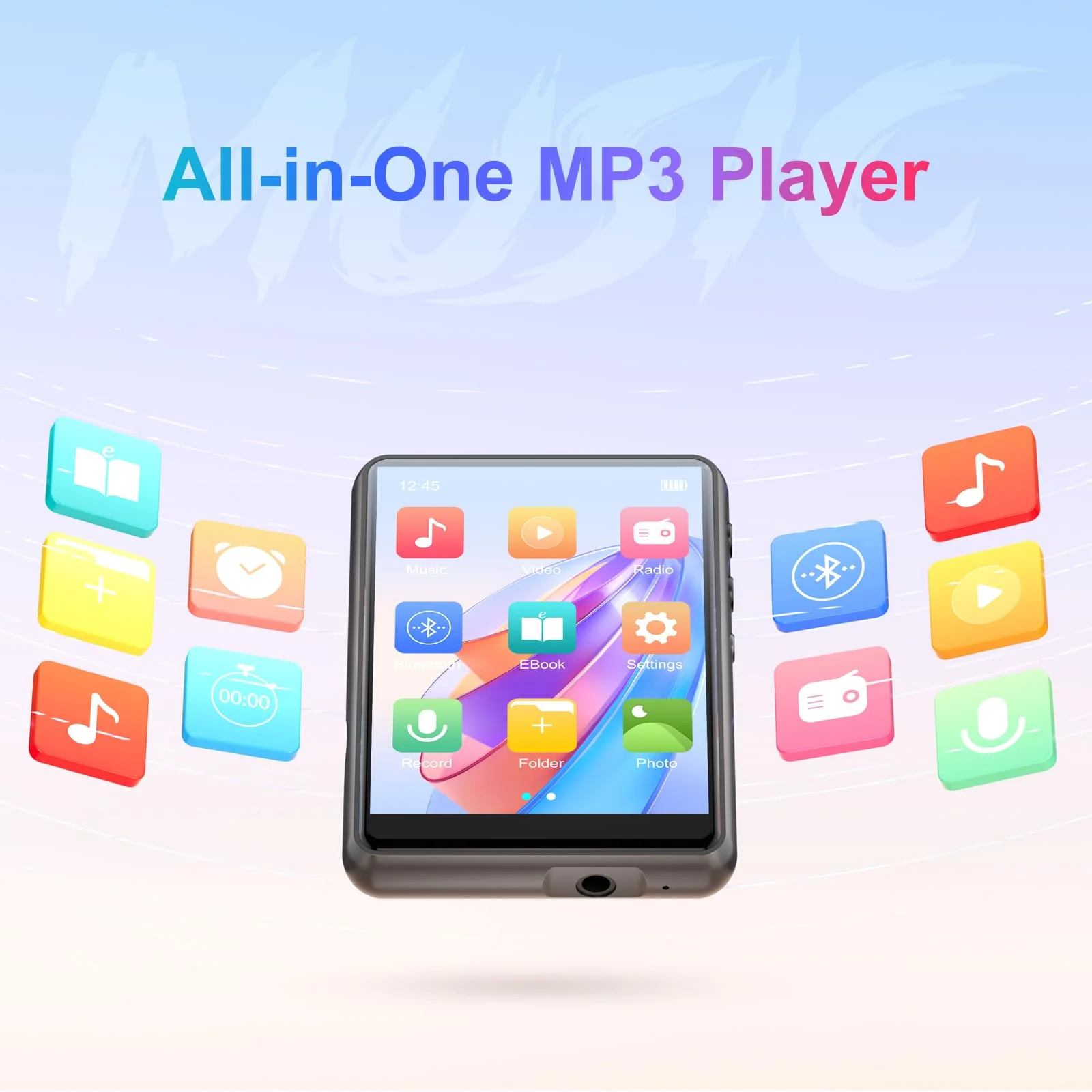 MECHEN 64GB MP3 Player Bluetooth 5.3 with 2.4" Full Touch Screen，Portable Digital Music Player with Speaker，FM Radio, Line Recording, HiFi Lossless Sound, Support up to 128GB. (Gray) Gray - Image 2