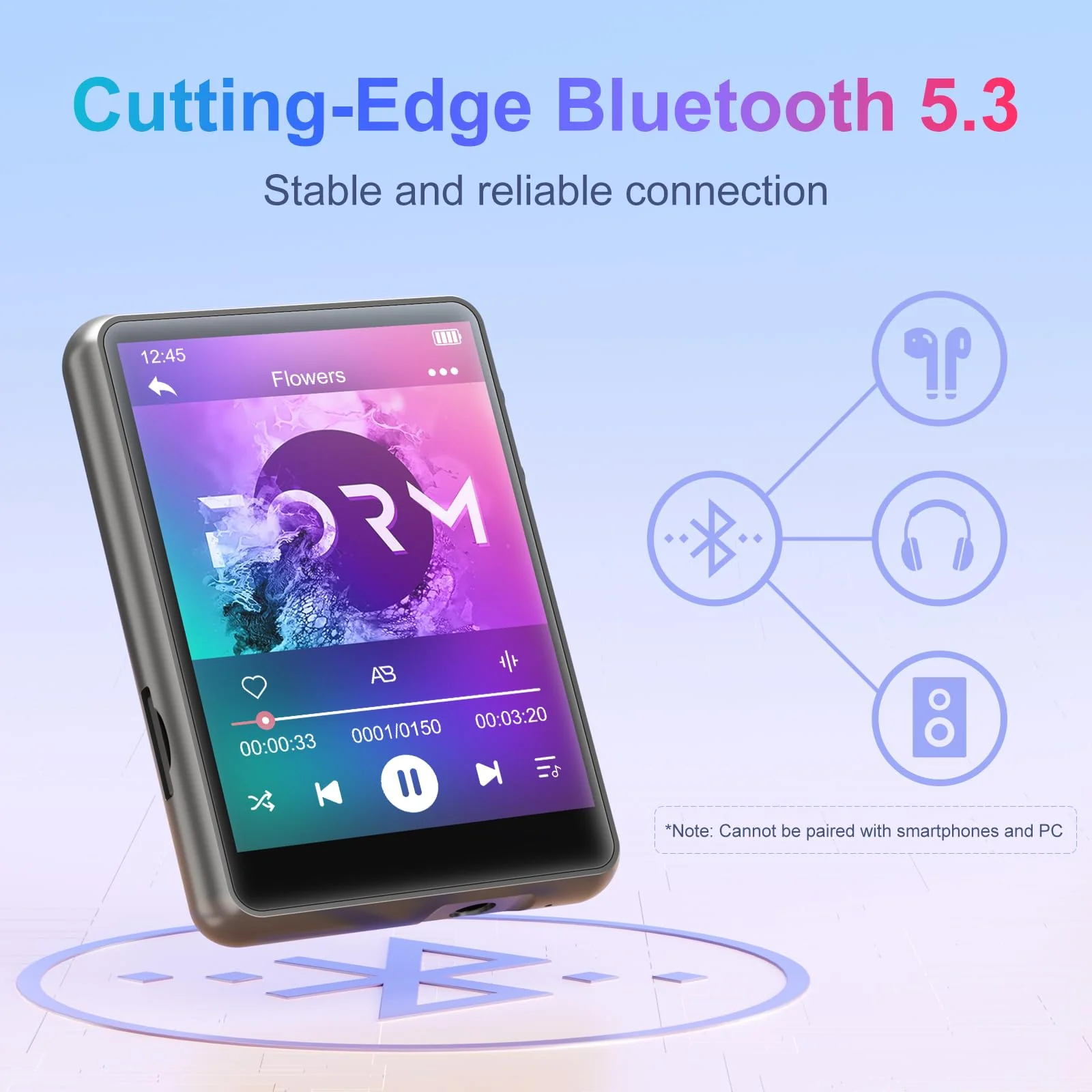 MECHEN 64GB MP3 Player Bluetooth 5.3 with 2.4" Full Touch Screen，Portable Digital Music Player with Speaker，FM Radio, Line Recording, HiFi Lossless Sound, Support up to 128GB. (Gray) Gray - Image 3