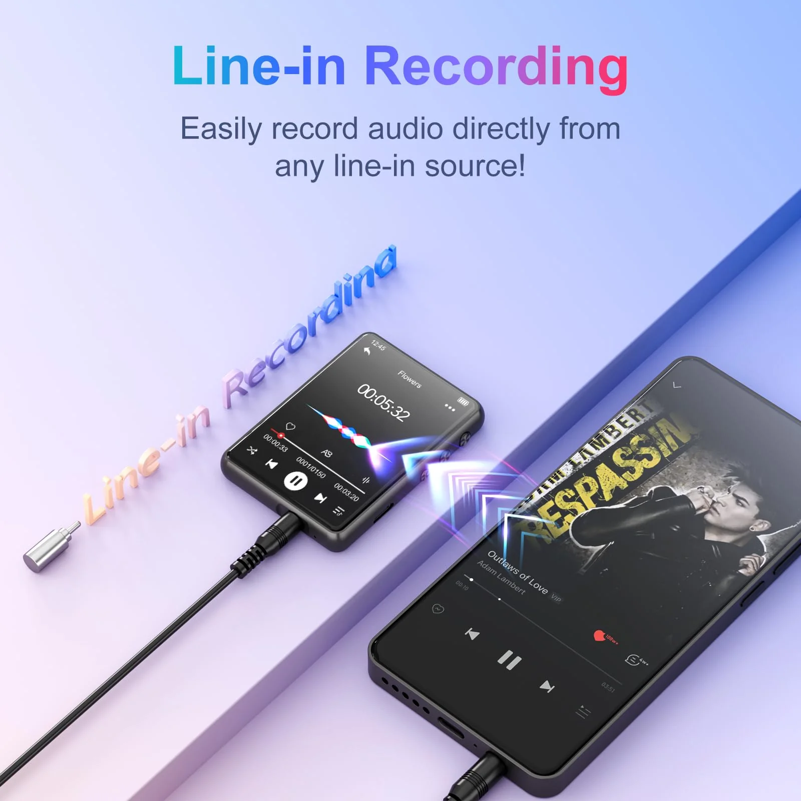 MECHEN 64GB MP3 Player Bluetooth 5.3 with 2.4" Full Touch Screen，Portable Digital Music Player with Speaker，FM Radio, Line Recording, HiFi Lossless Sound, Support up to 128GB. (Gray) Gray - Image 6