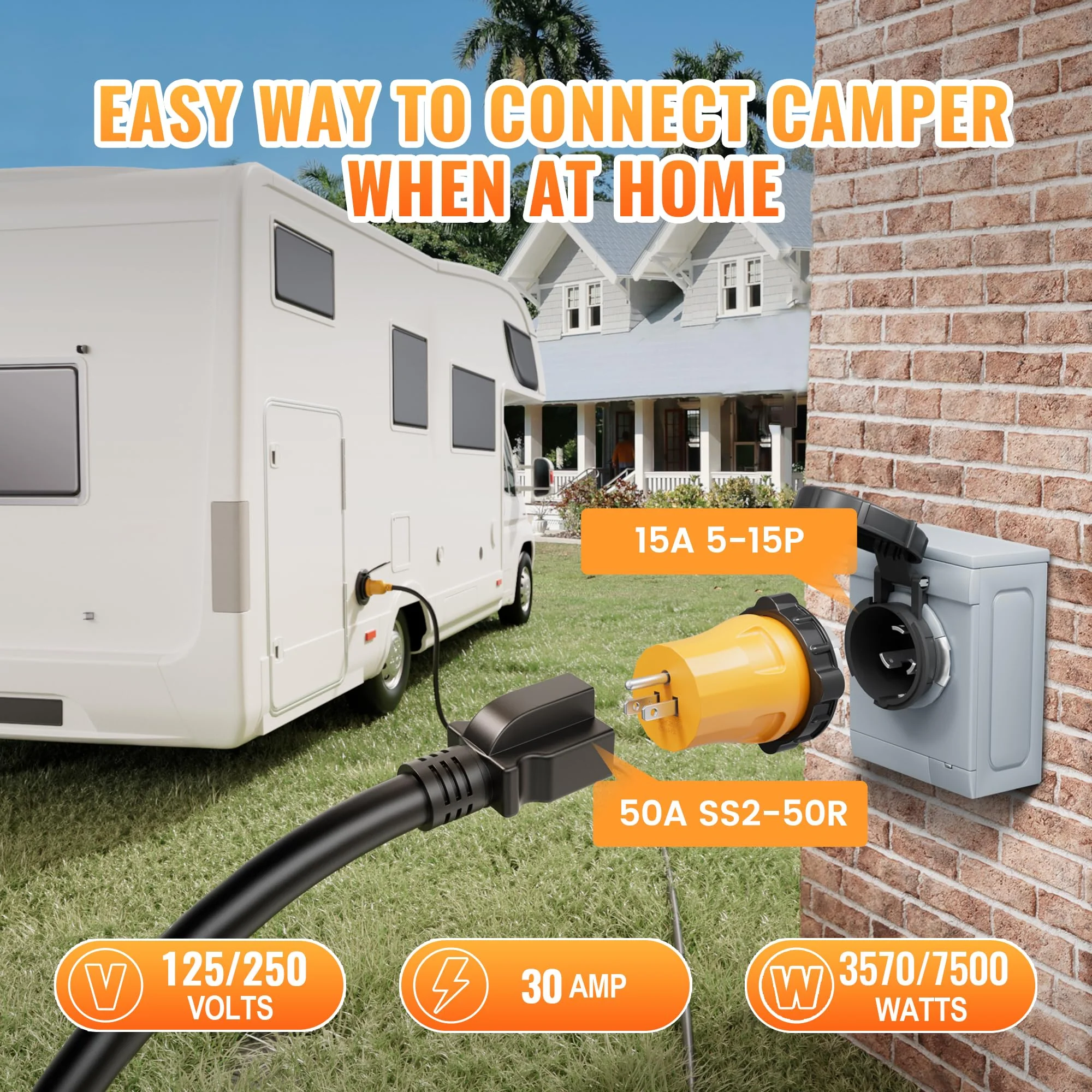 MECMO 50 Amp to 15 Amp 110V RV Marine Adapter Plug, NEMA 5-15P to NEMA SS2-50R Twist Lock Adopter, 15A Male to 50A Female Electrical Locking RV Shore Power Adapter w/ Threaded Ring for RV Camper Boat - Image 6