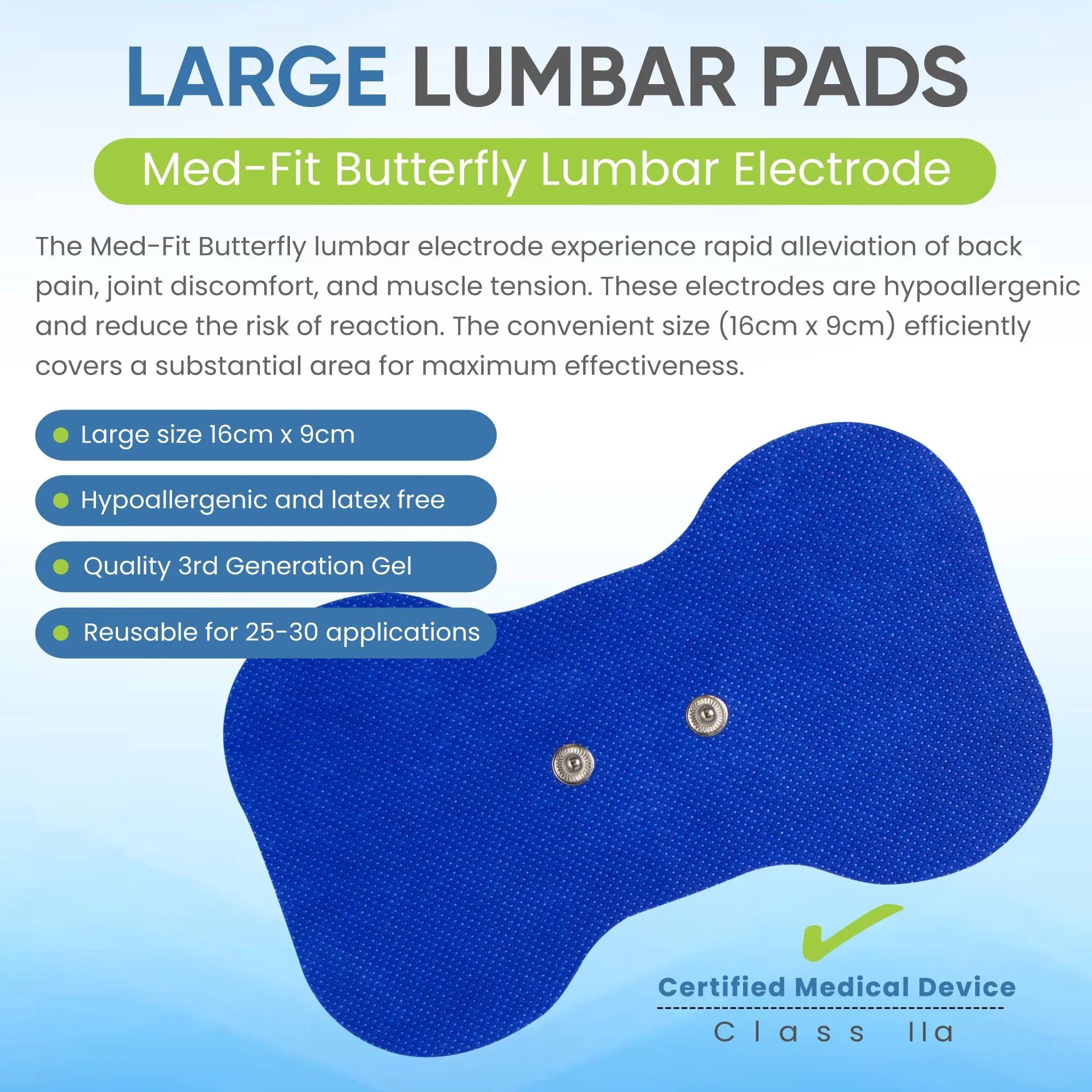 Med-Fit Butterfly Wireless TENS Self Adhesive Electrode - Versatile, Durable and Hassle-Free Pain Relief (Blue, Butterfly 3-Pack) Butterfly 3 Pack Blue - Image 2