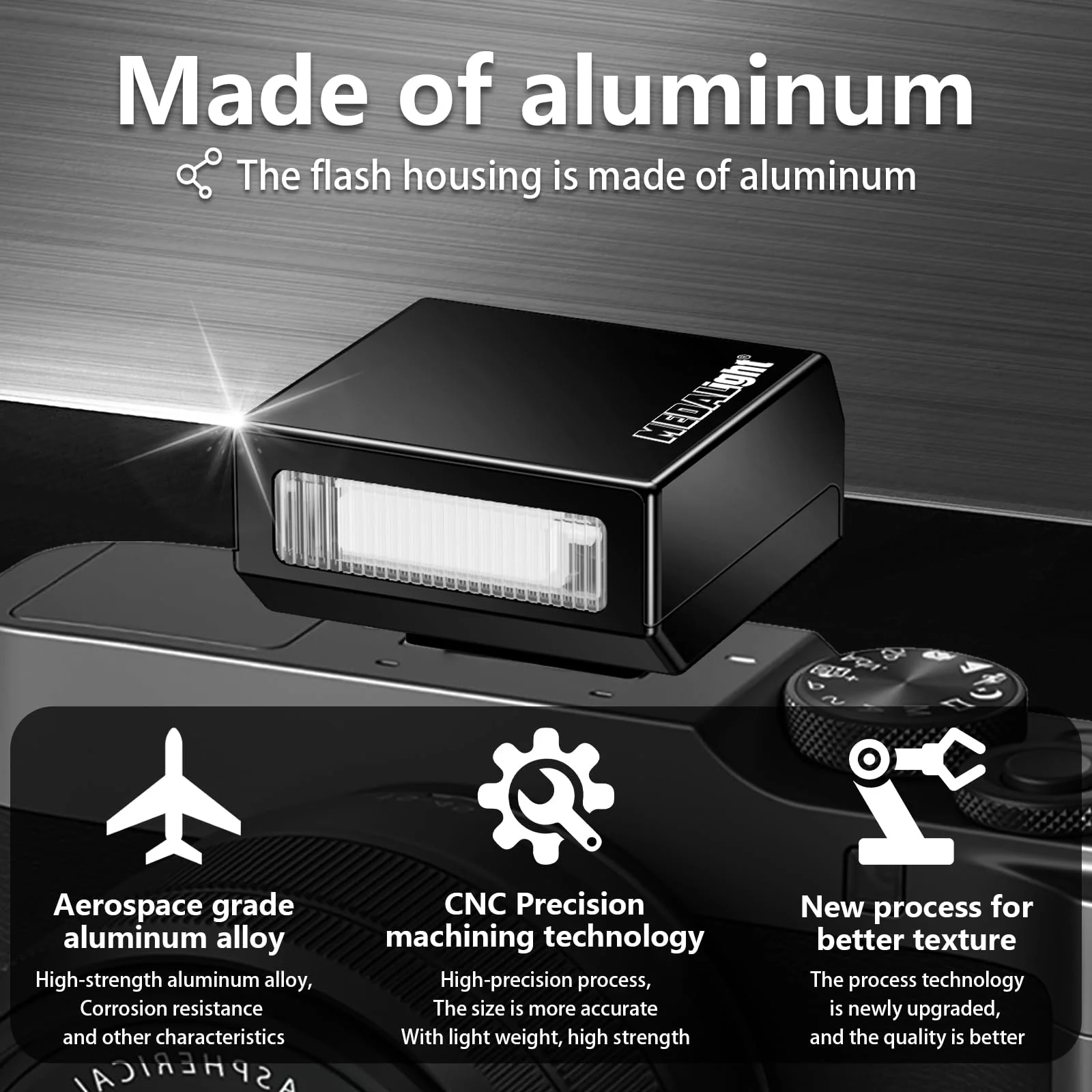 MEDALight Upgrade Aluminum F1s Mini Camera Flash for Ricoh GR3/GR3X/Fuji/Sony ZV1/Nikon/Canon/Olympus/Digital Film Cameras,Portable Hot Shoe Camera Flash Speedlite for DSLR Camera(Black). Black - Image 2
