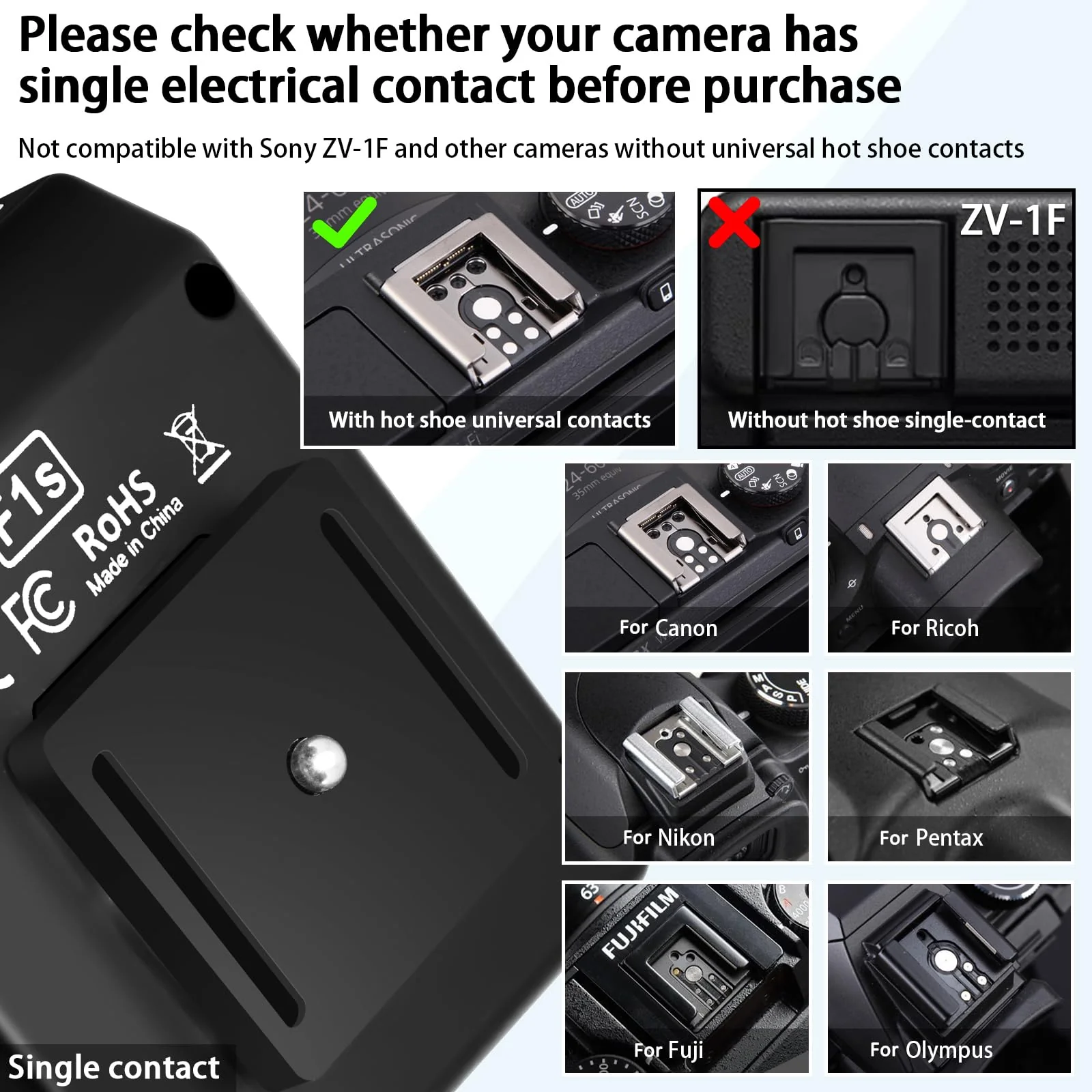 MEDALight Upgrade Aluminum F1s Mini Camera Flash for Ricoh GR3/GR3X/Fuji/Sony ZV1/Nikon/Canon/Olympus/Digital Film Cameras,Portable Hot Shoe Camera Flash Speedlite for DSLR Camera(Black). Black - Image 5