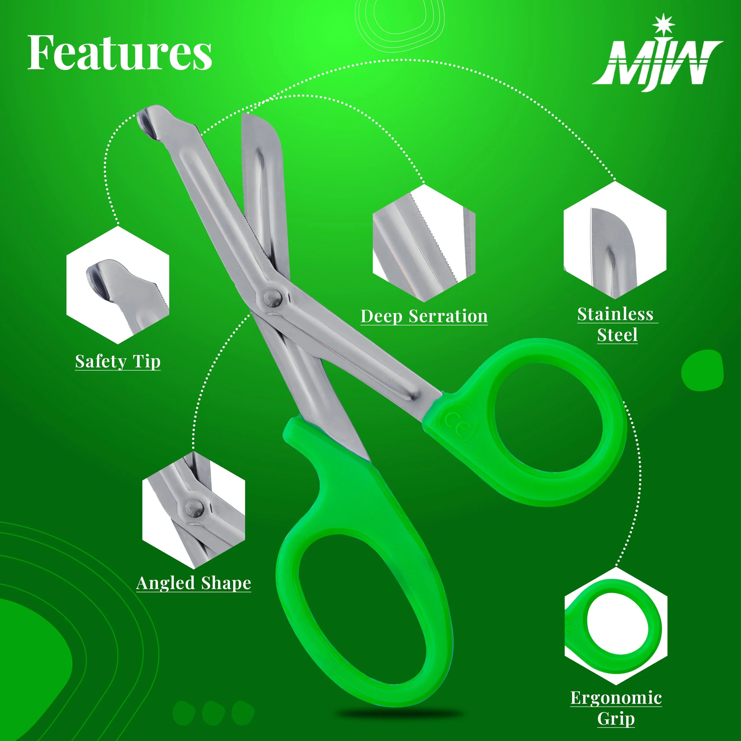 Medical Bandage Scissors EMT Scissors - 19 cm / 7.5 Inch Length Stainless Steel First Aid Emergency Scissors Traumatic Scissors Premium Quality (Green, 5.5) Green - Image 5