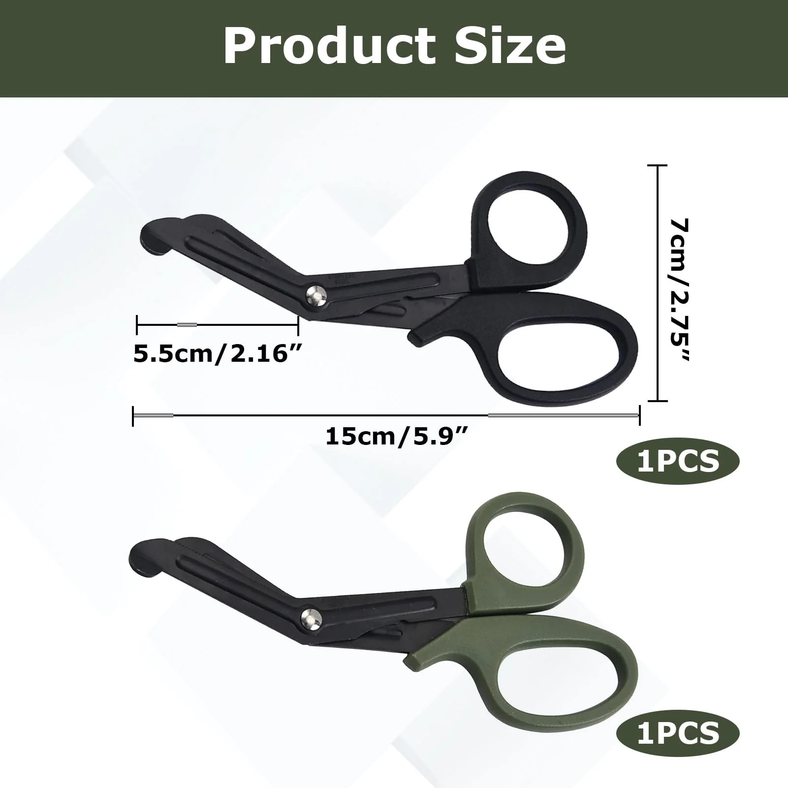 Medical Bandage Scissors, Medical Scissors, Stainless Steel Bandage Scissors, 15 cm, Bent Stealth Black for Nurses, Medical Students, Emergency Room (Black and Green) - Image 2