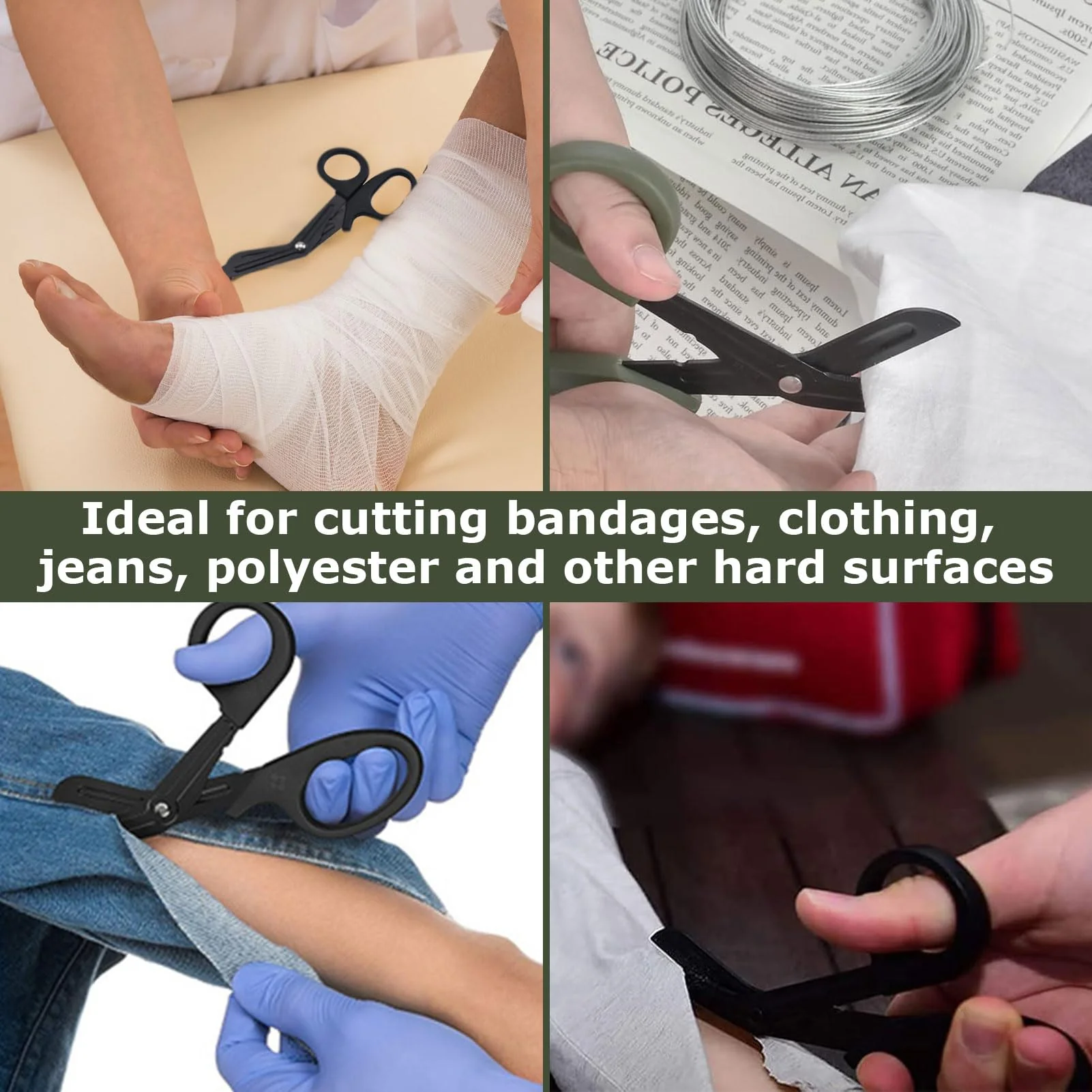 Medical Bandage Scissors, Medical Scissors, Stainless Steel Bandage Scissors, 15 cm, Bent Stealth Black for Nurses, Medical Students, Emergency Room (Black and Green) - Image 5
