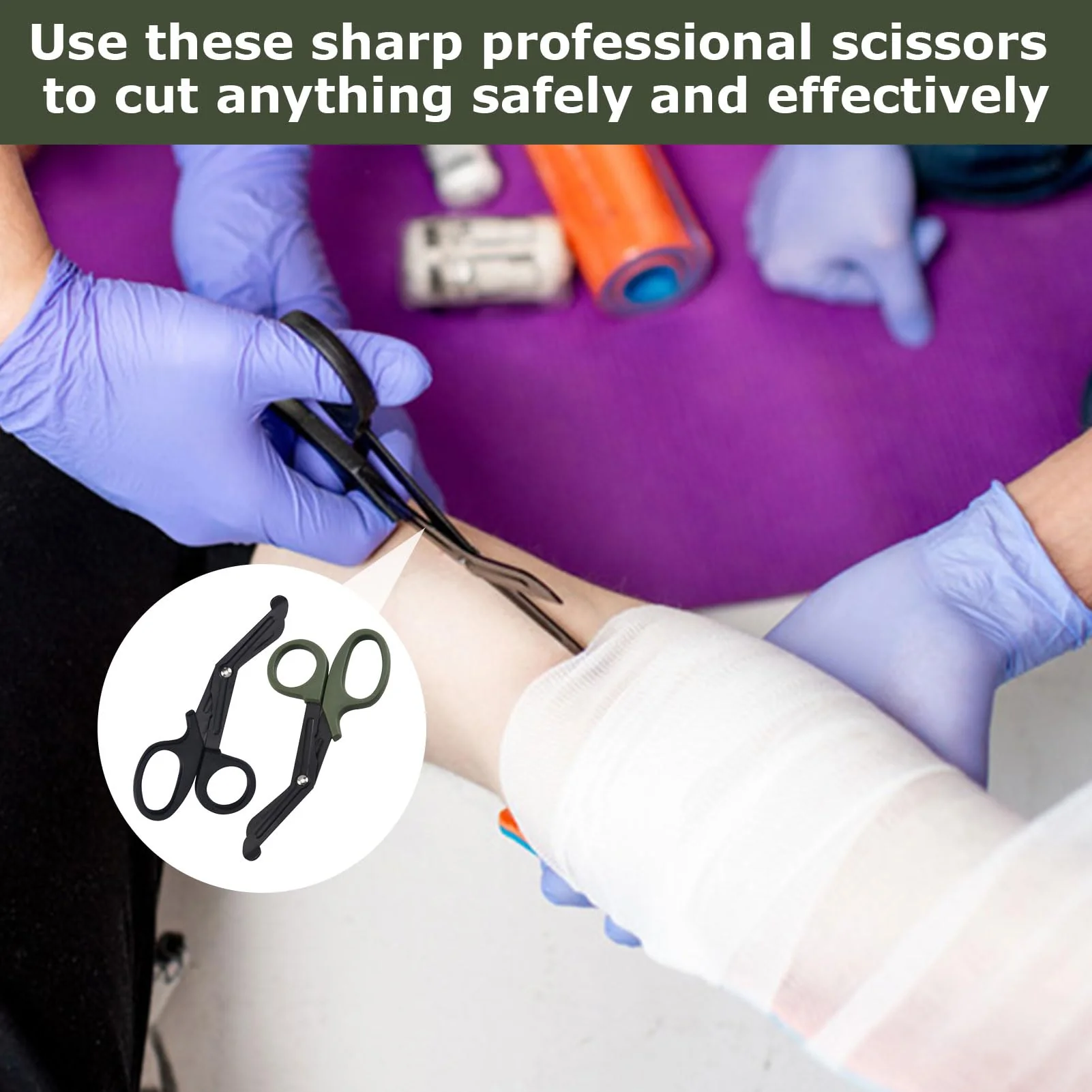 Medical Bandage Scissors, Medical Scissors, Stainless Steel Bandage Scissors, 15 cm, Bent Stealth Black for Nurses, Medical Students, Emergency Room (Black and Green) - Image 6