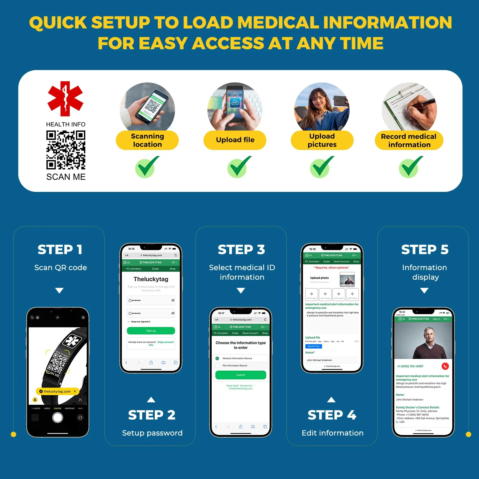 Medical Bracelets for Men Women with QR Code Medical Alert ID Bracelets for Sport Travel - Silicone Waterproof Wristband Fits Wrists Up to 8 inches - More Space Custom Emergency Medic ID Alert Information 9.45'' Folding Buckle - Black+Black - Image 5