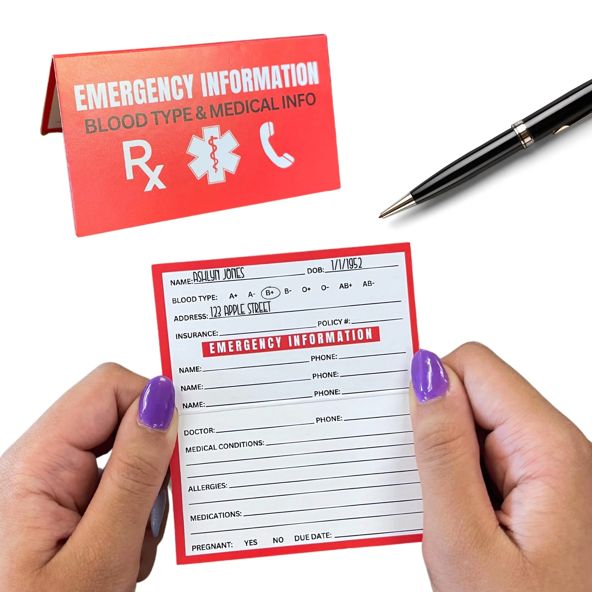Medical ID Information In Case of Emergency Folded Wallet Card | 10pk 2x3.5” Folded Contacts Doctor Allergies Medications Write In Blood Type - Image 2