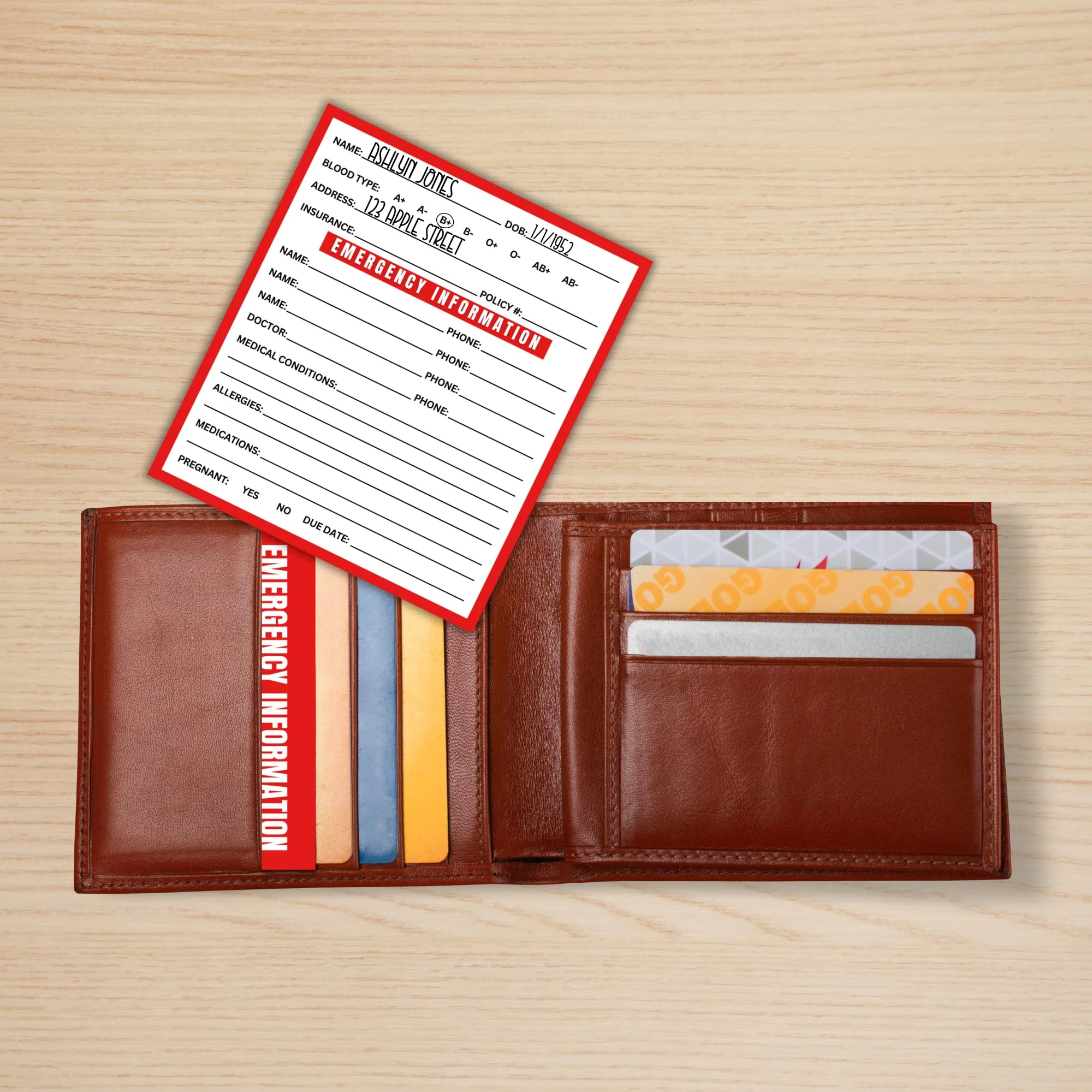 Medical ID Information In Case of Emergency Folded Wallet Card | 10pk 2x3.5” Folded Contacts Doctor Allergies Medications Write In Blood Type - Image 5