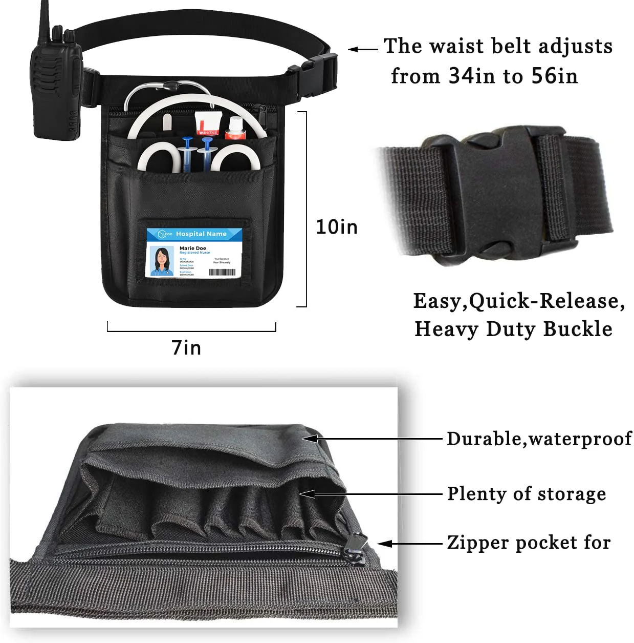 Medical Nurse Fanny Pack, 11 Pockets Nurse tool Belt for Women, Nursing Bags for Work Supplies with Multi Compartment,Nursing Waist Organizer Belt Medium - Image 2