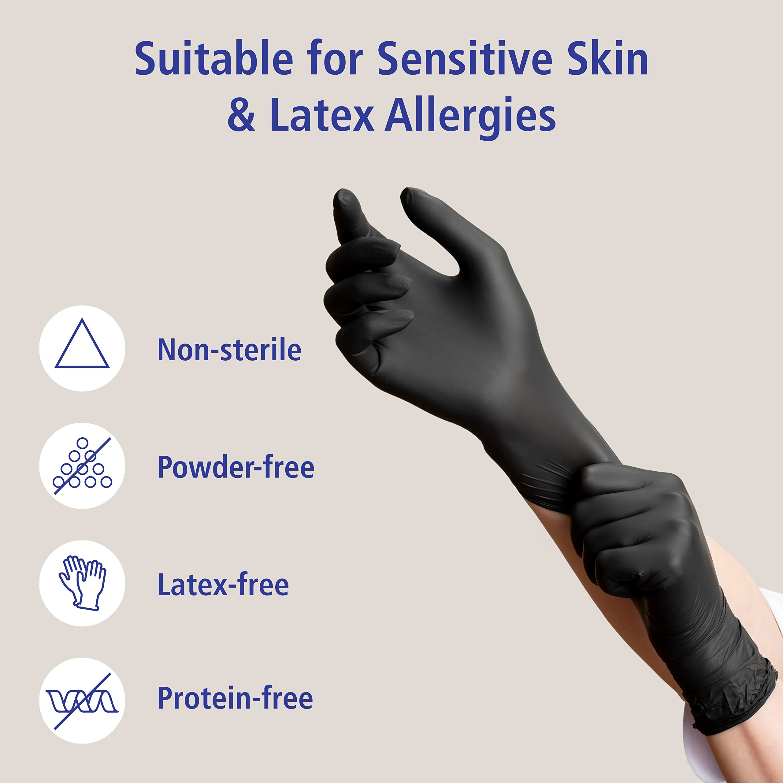 Meditrade Nitril® Disposable Gloves Black - Powder-Free, Latex-Free, Micro-roughened, Food Safe, Examination Gloves & Protective Gloves - Medium - Image 2