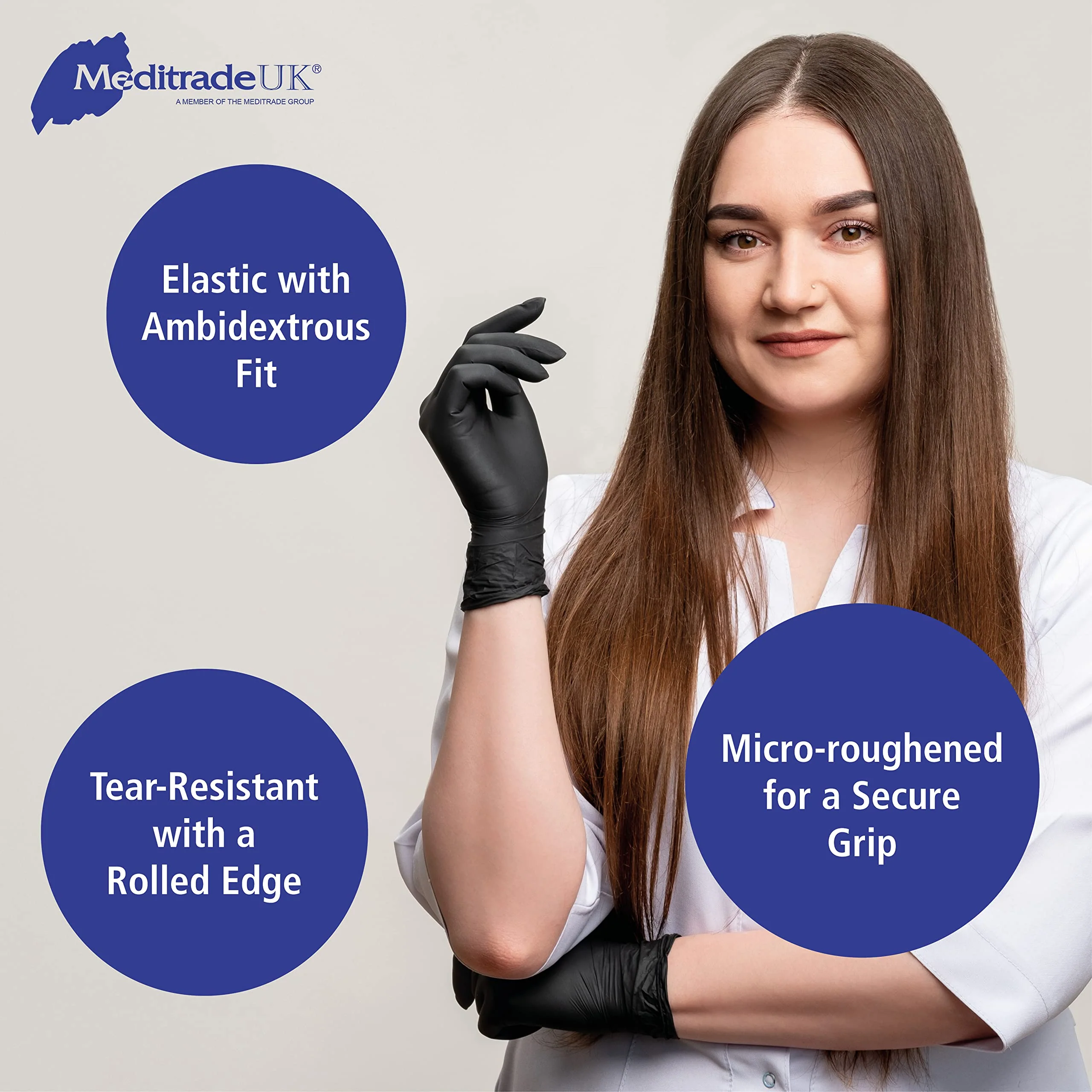 Meditrade Nitril® Disposable Gloves Black - Powder-Free, Latex-Free, Micro-roughened, Food Safe, Examination Gloves & Protective Gloves - Medium - Image 3