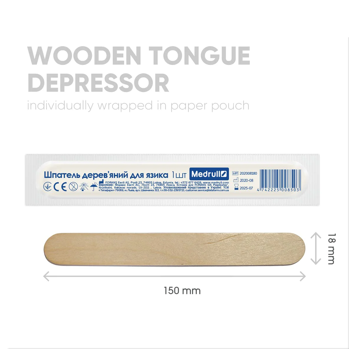 Medrull Wooden Mouth Depressors Pack of 100, 1.8 cm x 15 cm Individually Packed in Paper Bag for Applying Ointments or Waxes for Medical Purposes to Examine the Mouth and Throat Space 1.8cm x 15cm (100 Stück Einzeln verpackt) - Image 2