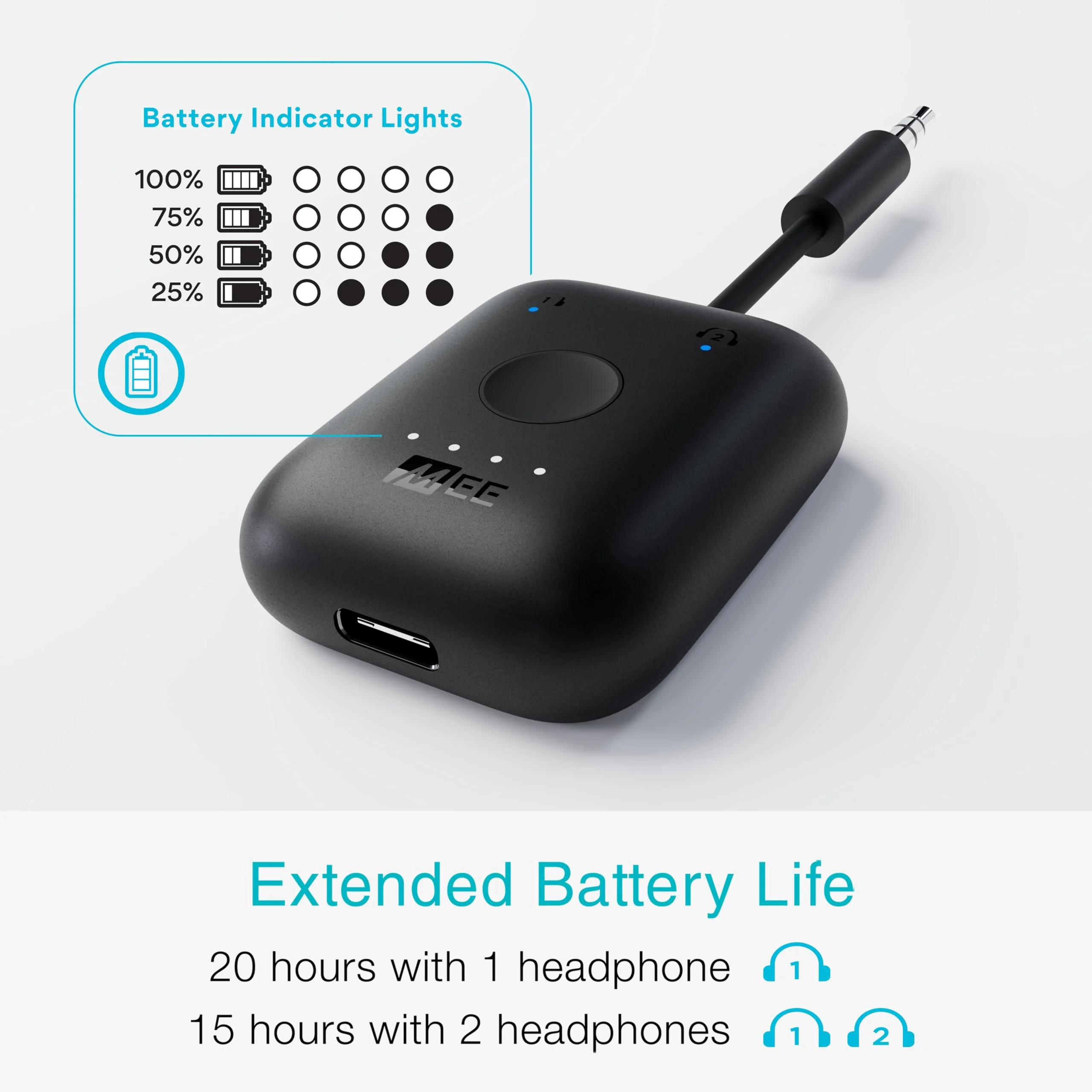 MEE Audio Connect Air in-Flight Bluetooth Wireless Audio Transmitter Adapter for up to 2 AirPods/Other Headphones; Works with All 3.5mm Aux Jacks on Airplanes, Gym Equipment, TVs, & Gaming Consoles Black - Image 7