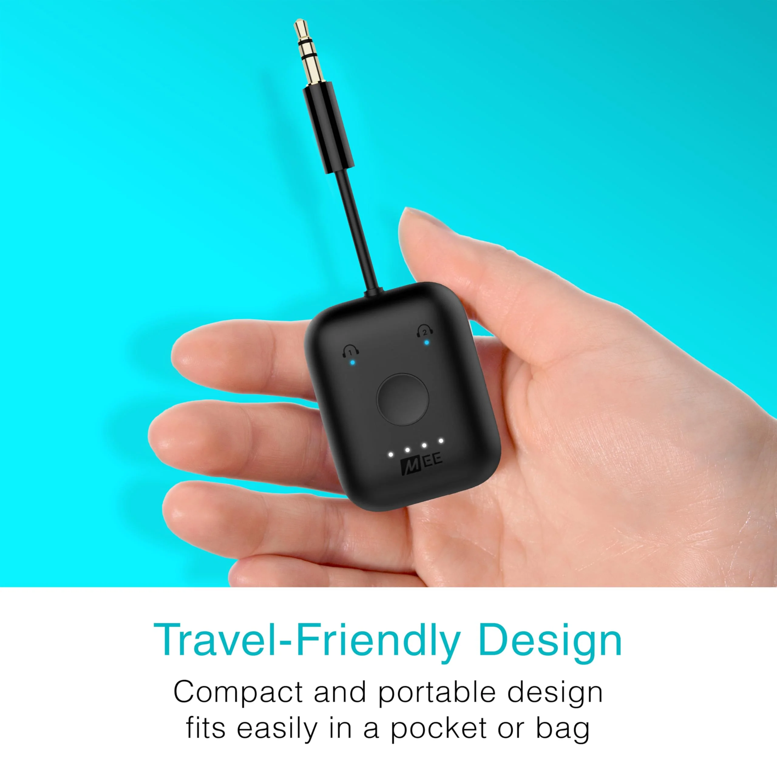 MEE Audio Connect Air in-Flight Bluetooth Wireless Audio Transmitter Adapter for up to 2 AirPods/Other Headphones; Works with All 3.5mm Aux Jacks on Airplanes, Gym Equipment, TVs, & Gaming Consoles Black - Image 8