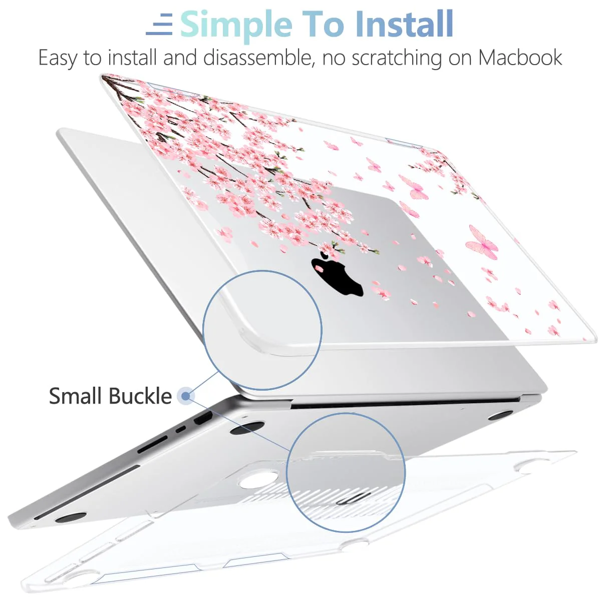 MEEgoodo for M3 MacBook Pro 14 inch Case 2023 2021 A2918 A2992 A2779 A2442 M2 M1 Pro/Max, Clear Laptop Hard Shell Cases with Keyboard Webcam Cover & Trackpad Film & Type C Adapter, Cherry Blossoms - Image 4
