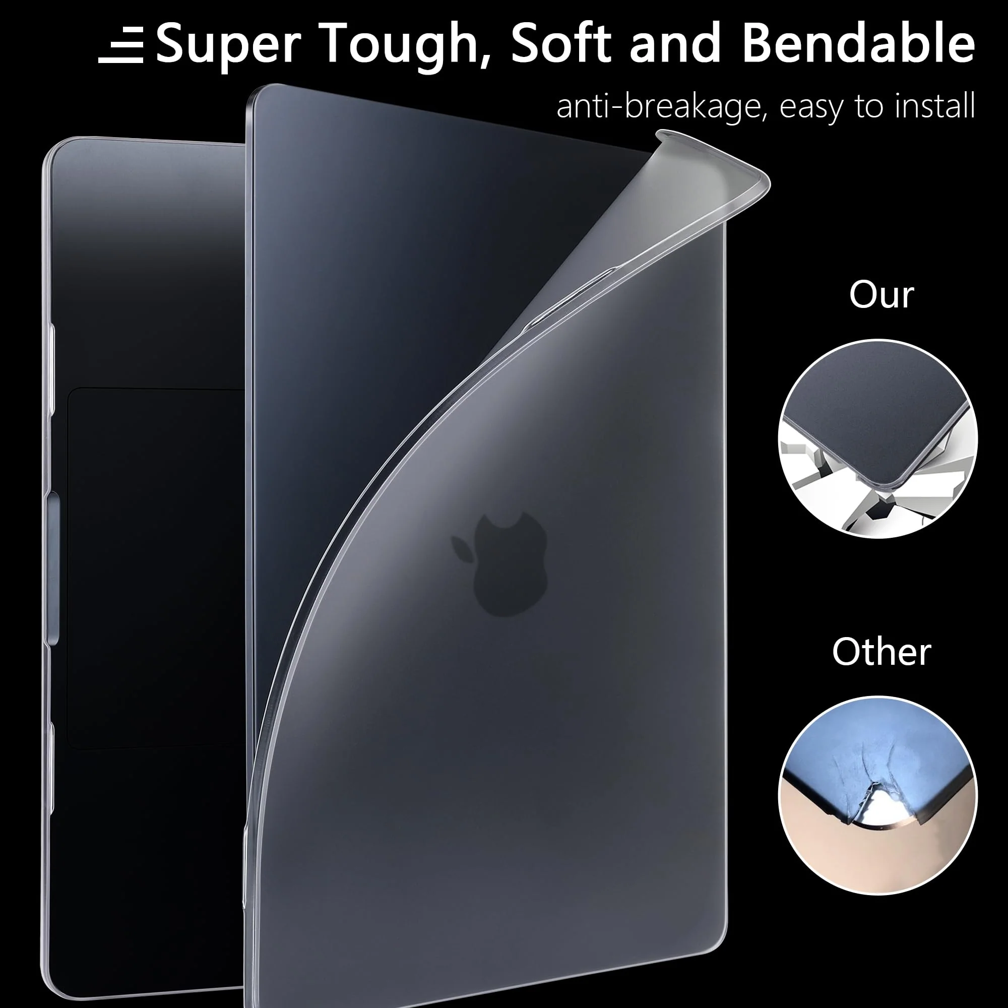 MEEgoodo for MacBook Air M3 M2 13.6 inch Case 2024 2022, Clear Cover Fit Model A3113 A2681,Flexible Plastic Case for M2 13 inch Laptop, Hard Shell with TPU Keyboard & Webcam Cover & OTG Adapter,Clear - Image 3