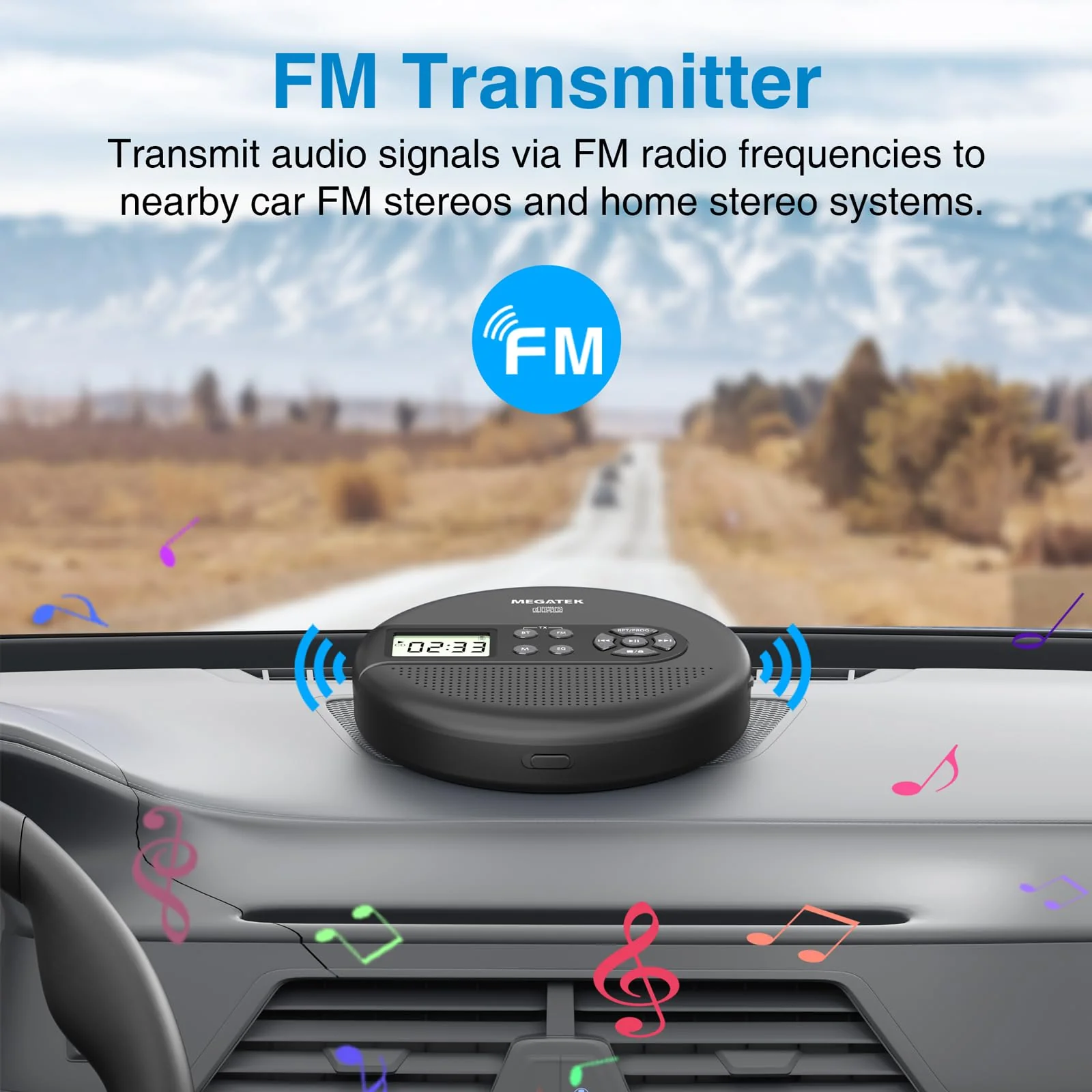 MEGATEK Portable CD Player with Dual Stereo Speakers and 60 Seconds Anti Skip, Personal Walkman CD Player for Car with headphones, USB Port, Bluetooth and FM Transmitter, 2000mAh Rechargeable Battery - Image 7