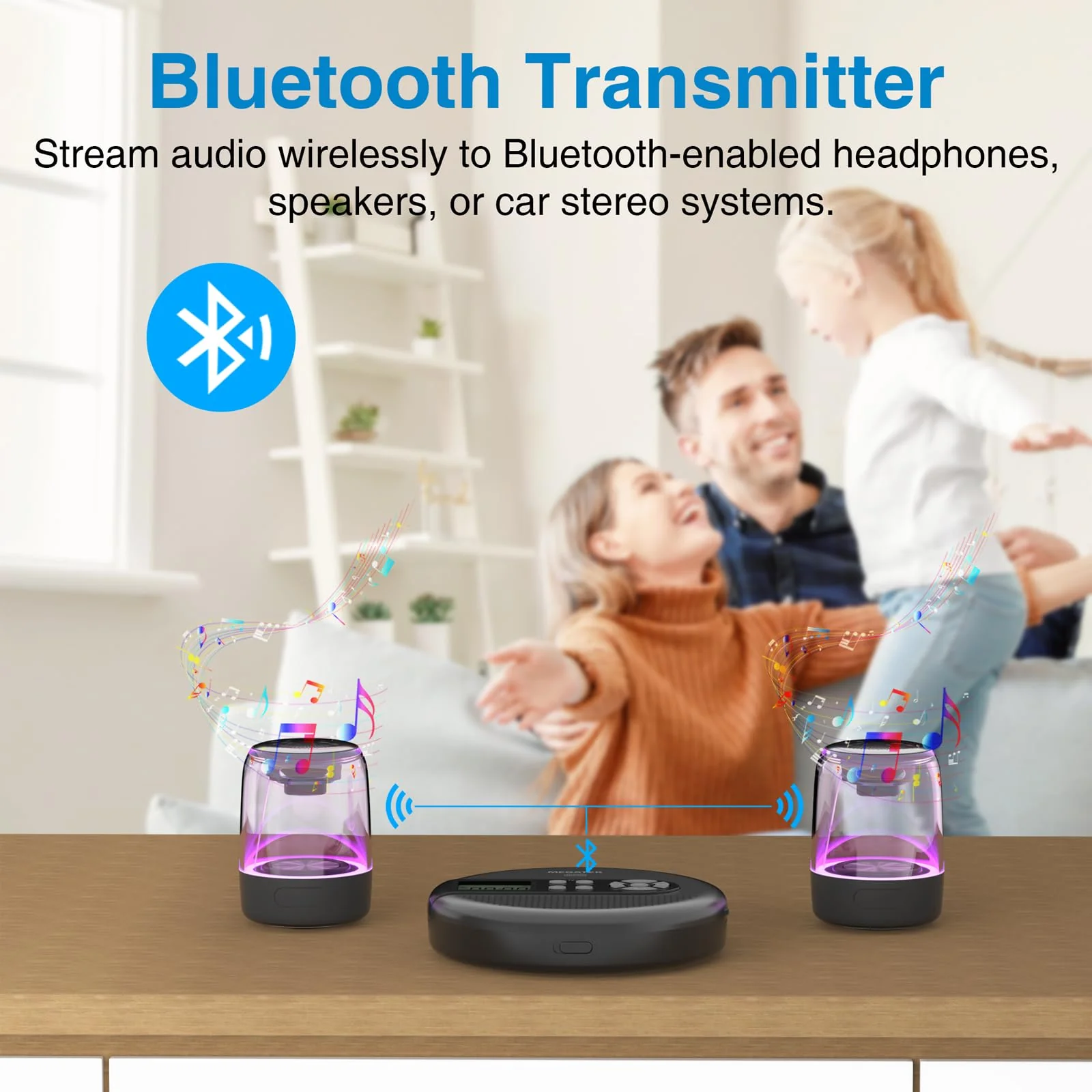 MEGATEK Portable CD Player with Dual Stereo Speakers and 60 Seconds Anti Skip, Personal Walkman CD Player for Car with headphones, USB Port, Bluetooth and FM Transmitter, 2000mAh Rechargeable Battery - Image 8