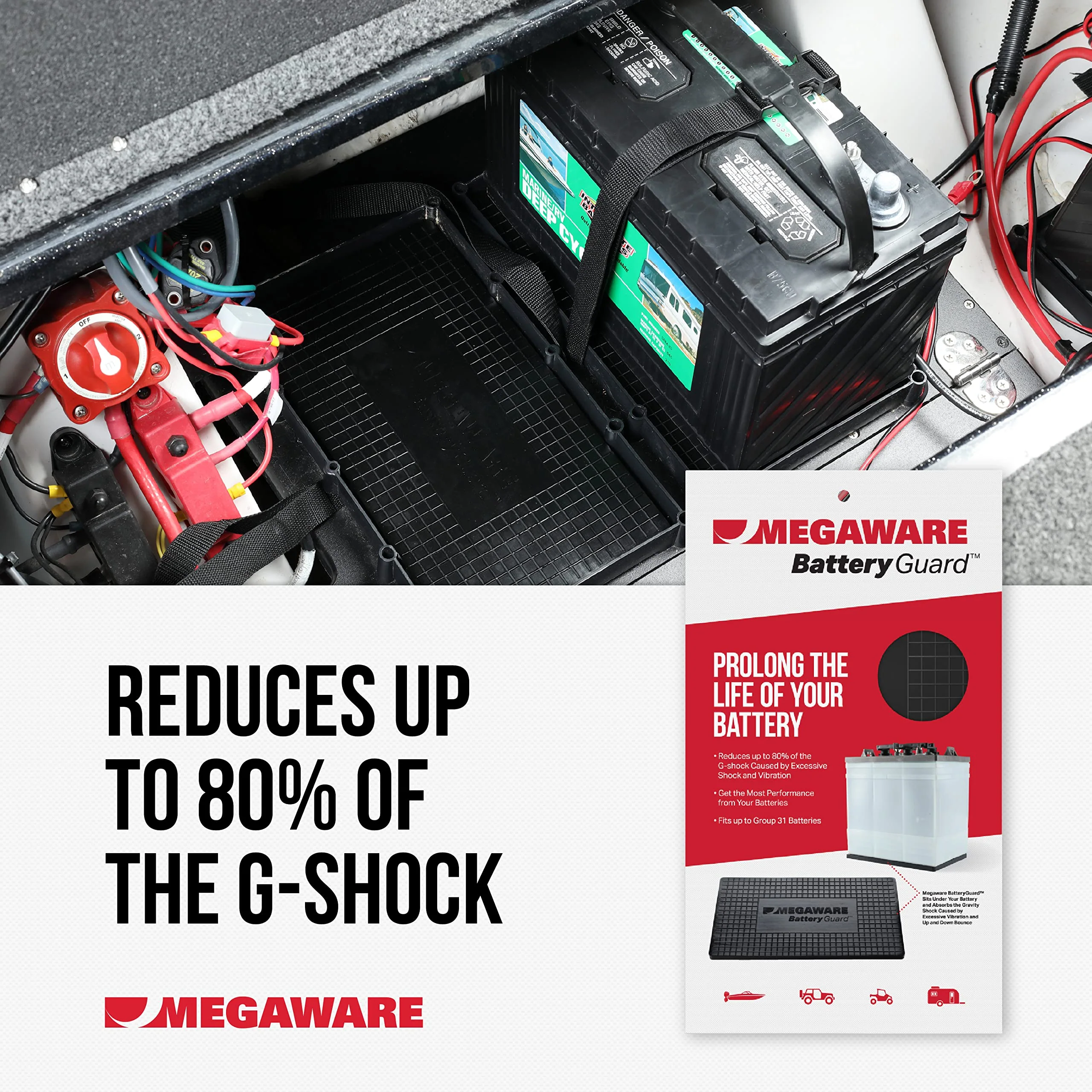MEGAWARE KEELGUARD BatteryGuard Protector - Great for Boats, RVs, Semi Trucks, and Off-Road Vehicles - Shock and Vibration Absorber - Fits up to Group 31 Batteries (12.75 x 6.88 x 0.375 in) - Image 3