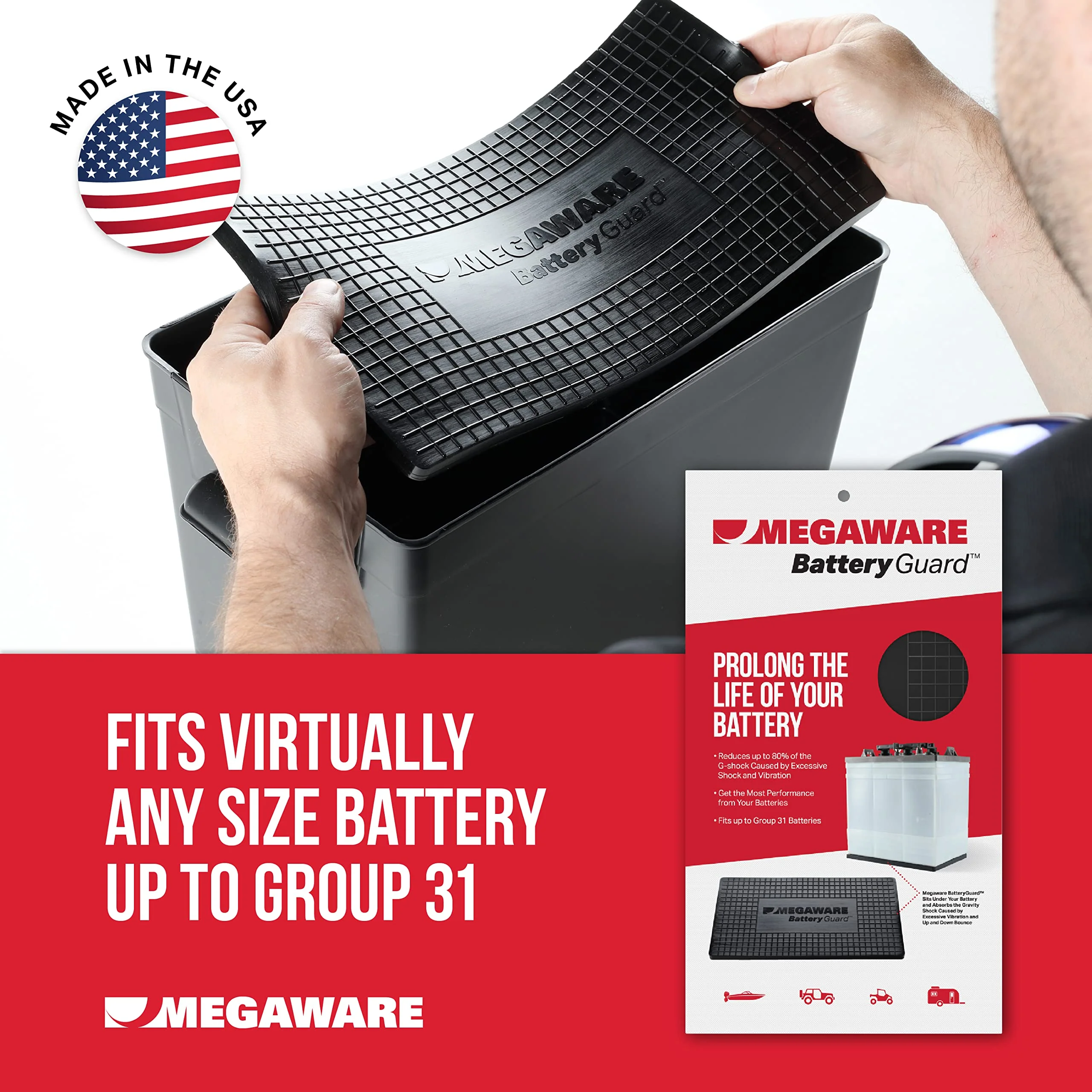 MEGAWARE KEELGUARD BatteryGuard Protector - Great for Boats, RVs, Semi Trucks, and Off-Road Vehicles - Shock and Vibration Absorber - Fits up to Group 31 Batteries (12.75 x 6.88 x 0.375 in) - Image 6