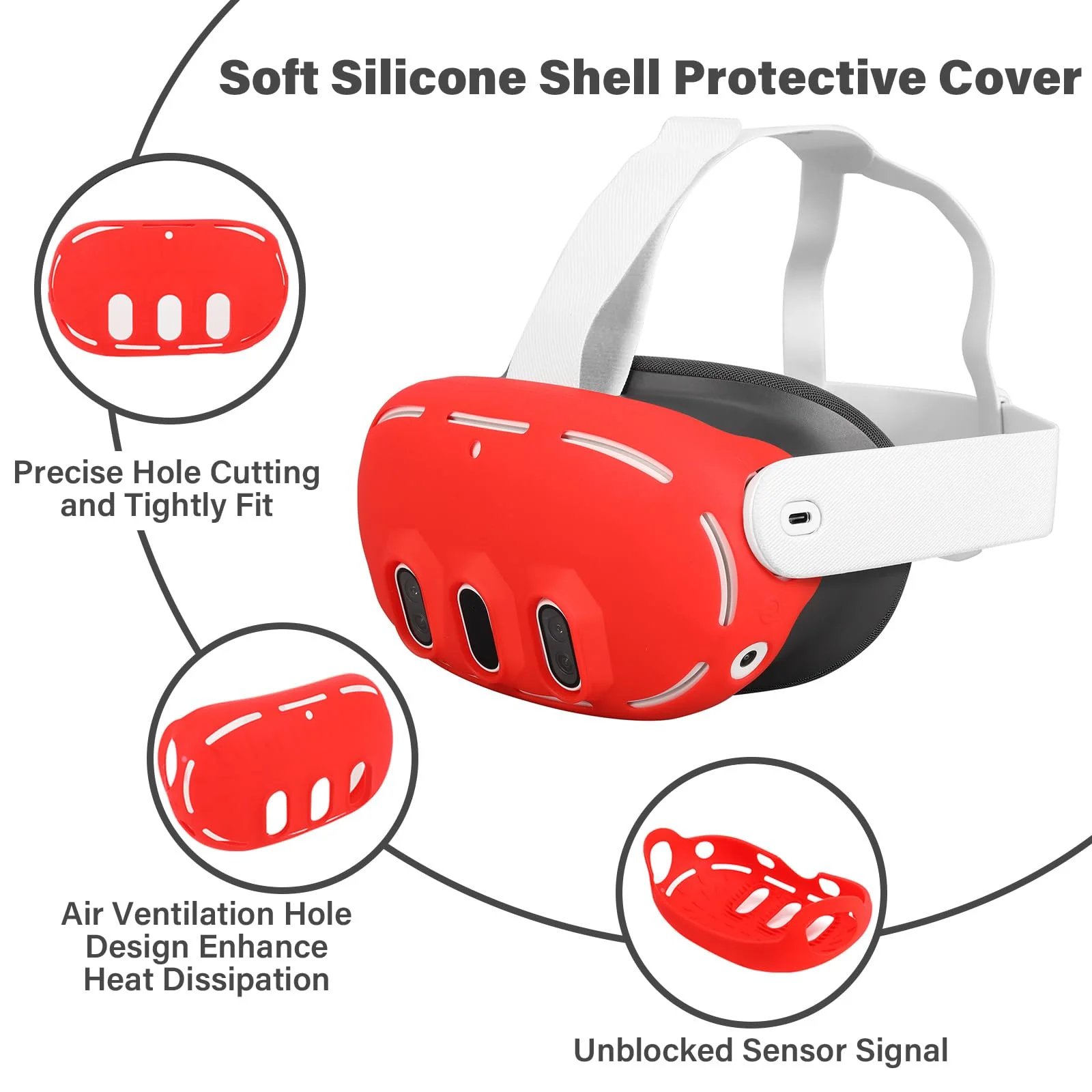 MEGREZ VR Silicone Cover Set Compatible with Oculus/Meta Quest 3, Quest 3 Accessories Protective Cover includes Face Cover, Headset Shell Cover, Protective Lens Cover, Controller Grips, Red - Image 2