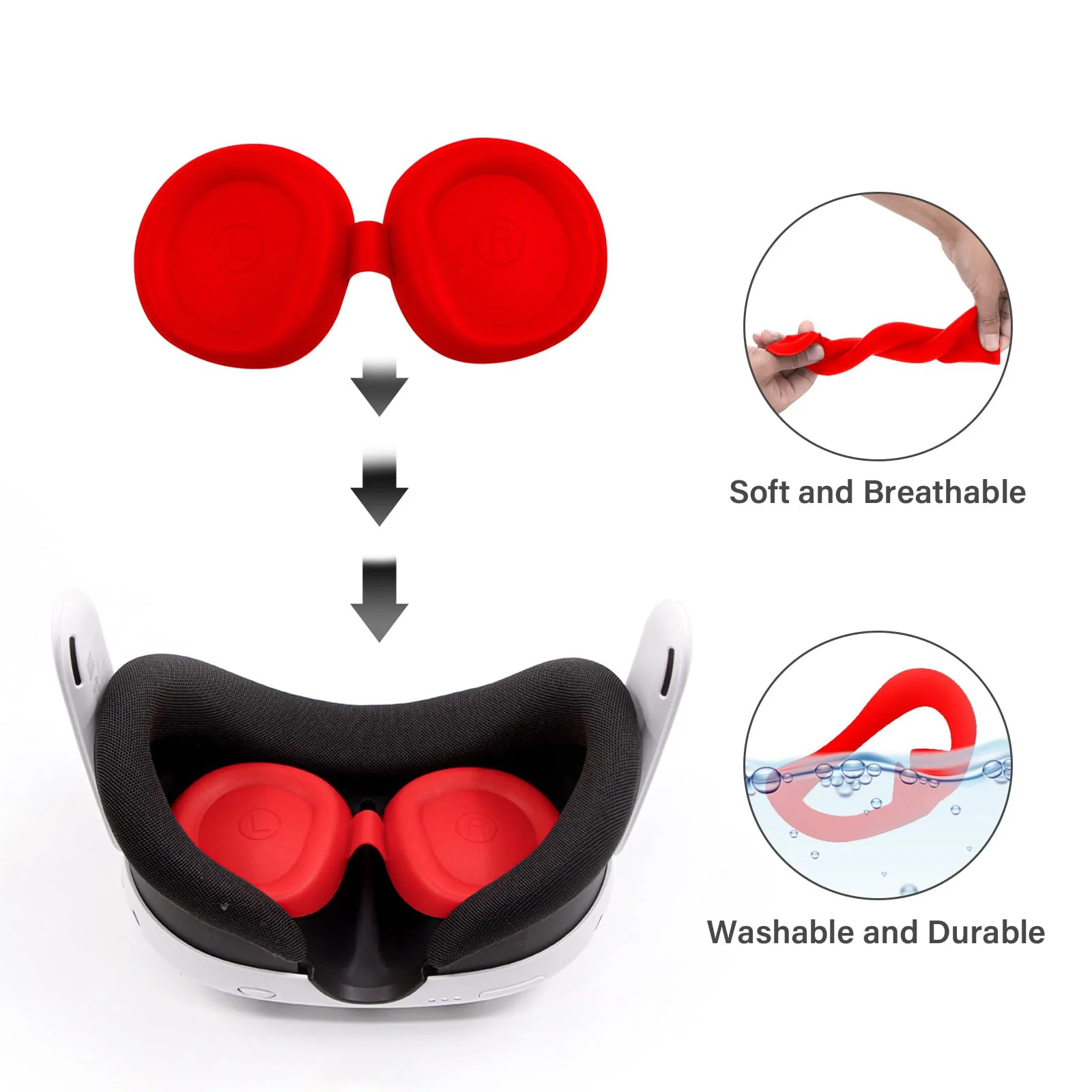 MEGREZ VR Silicone Cover Set Compatible with Oculus/Meta Quest 3, Quest 3 Accessories Protective Cover includes Face Cover, Headset Shell Cover, Protective Lens Cover, Controller Grips, Red - Image 4