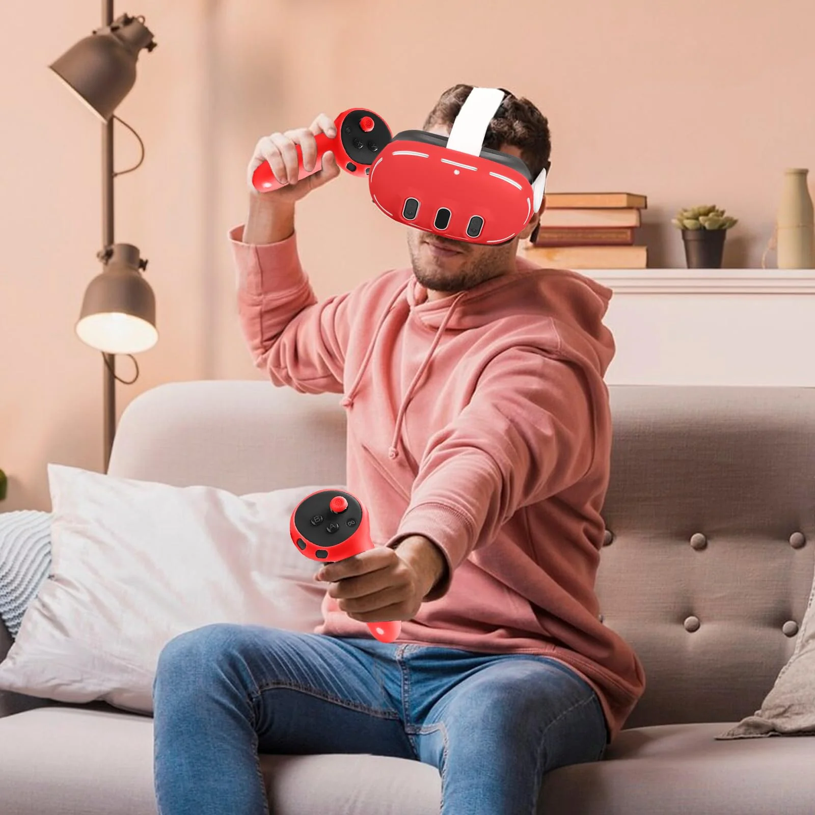 MEGREZ VR Silicone Cover Set Compatible with Oculus/Meta Quest 3, Quest 3 Accessories Protective Cover includes Face Cover, Headset Shell Cover, Protective Lens Cover, Controller Grips, Red - Image 7