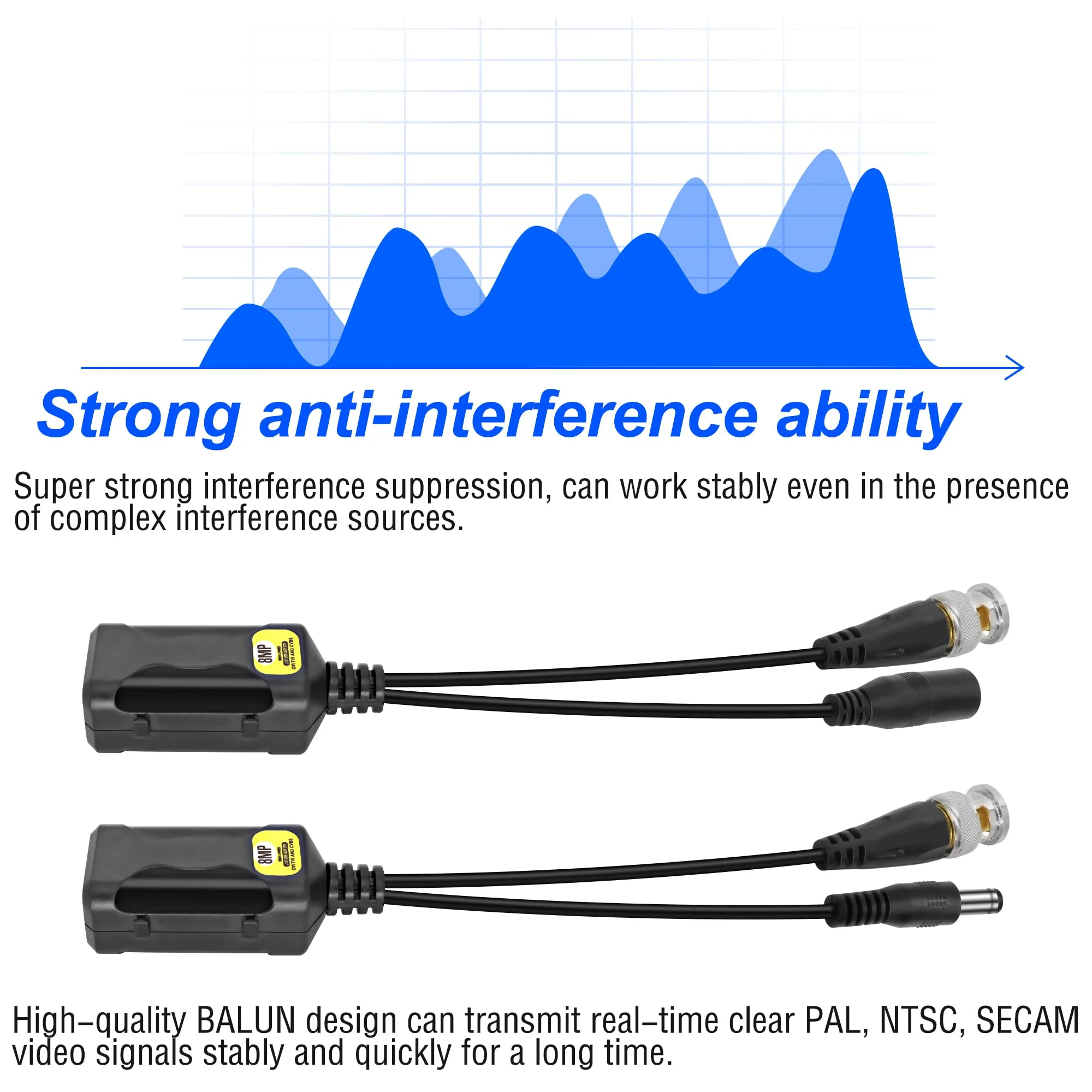 MEIRIYFA Passive Video Balun BNC to RJ45 Cat5e/6 Video Baluns Transceiver Transmitter with Power Connector for 720P 1080P 3MP 4MP 5MP 8MP HD-CVI/TVI/CVBS Analog to IP Camera Converter (2 Pairs) - Image 4