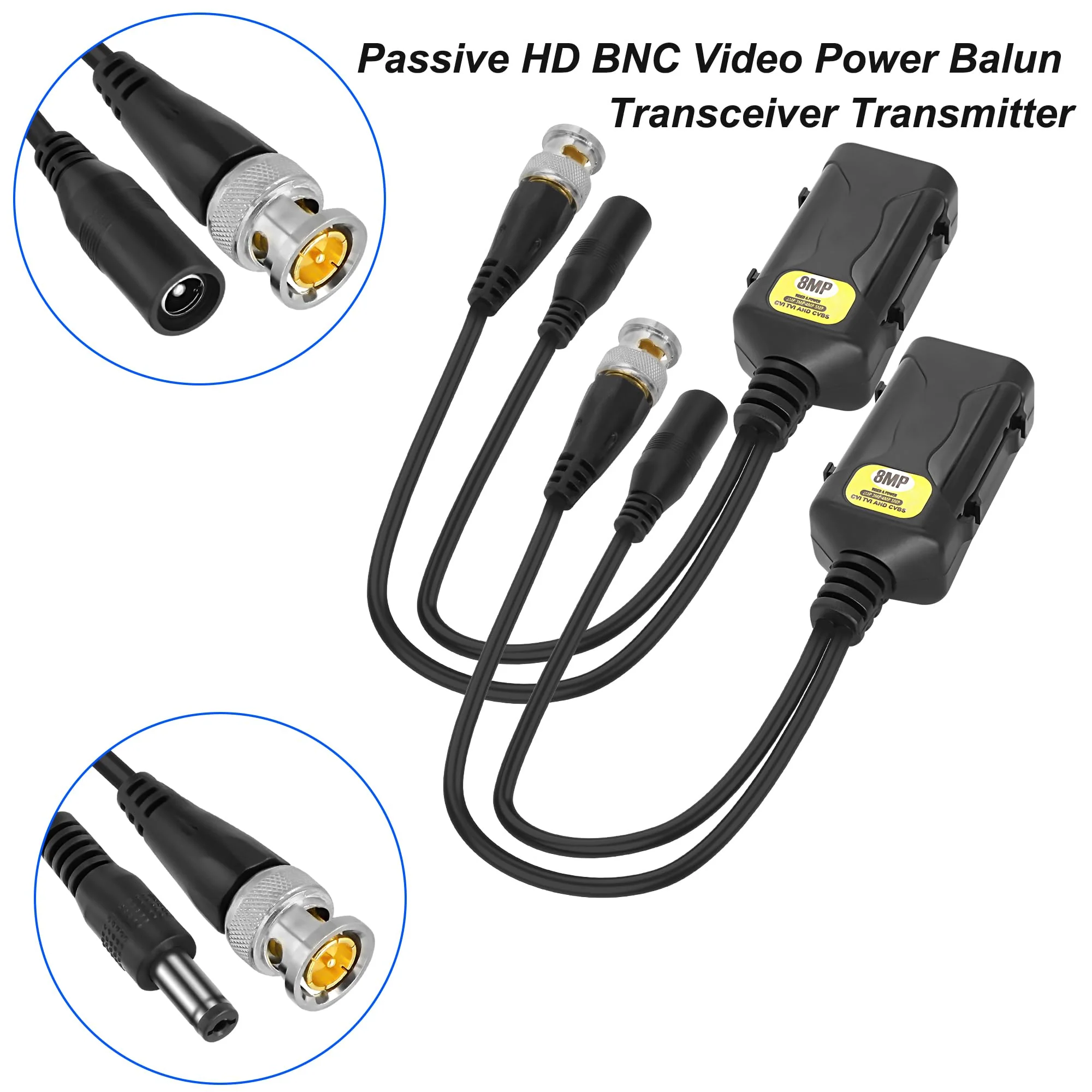 MEIRIYFA Passive Video Balun BNC to RJ45 Cat5e/6 Video Baluns Transceiver Transmitter with Power Connector for 720P 1080P 3MP 4MP 5MP 8MP HD-CVI/TVI/CVBS Analog to IP Camera Converter (2 Pairs) - Image 5