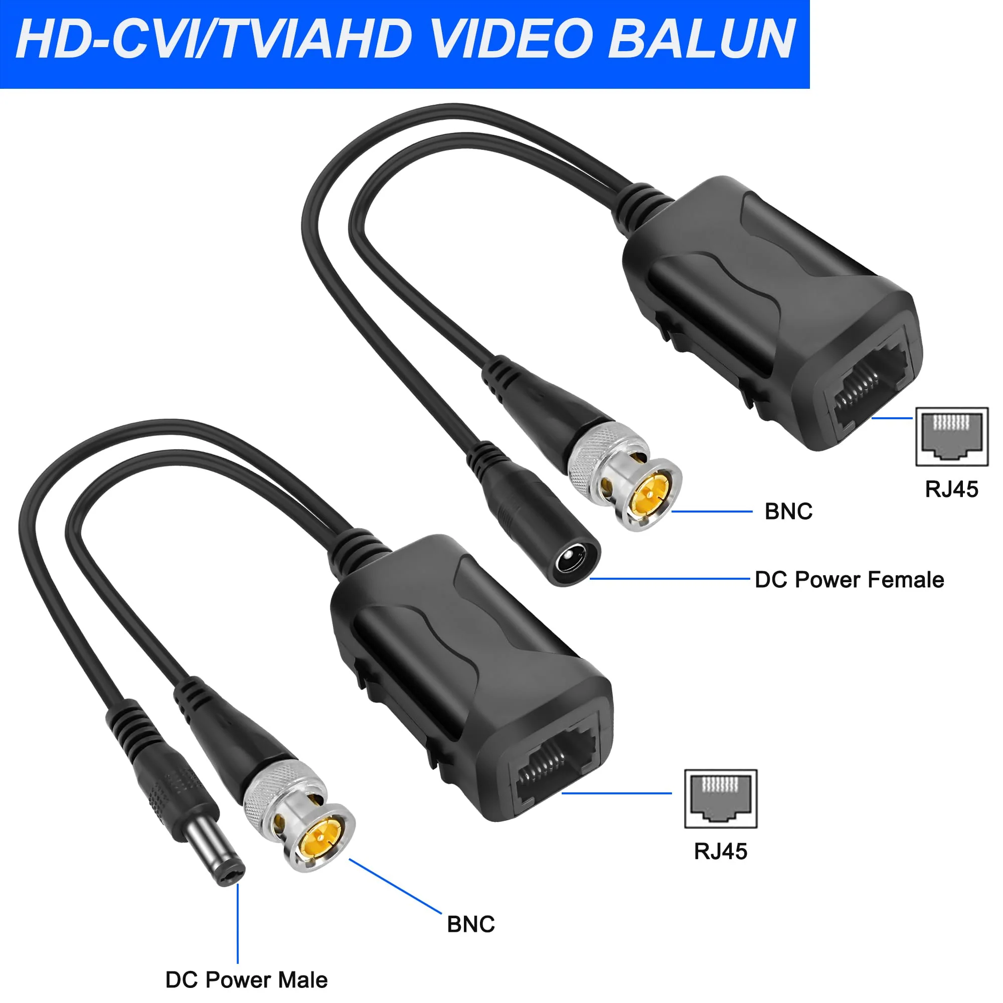 MEIRIYFA Passive Video Balun BNC to RJ45 Cat5e/6 Video Baluns Transceiver Transmitter with Power Connector for 720P 1080P 3MP 4MP 5MP 8MP HD-CVI/TVI/CVBS Analog to IP Camera Converter (2 Pairs) - Image 6