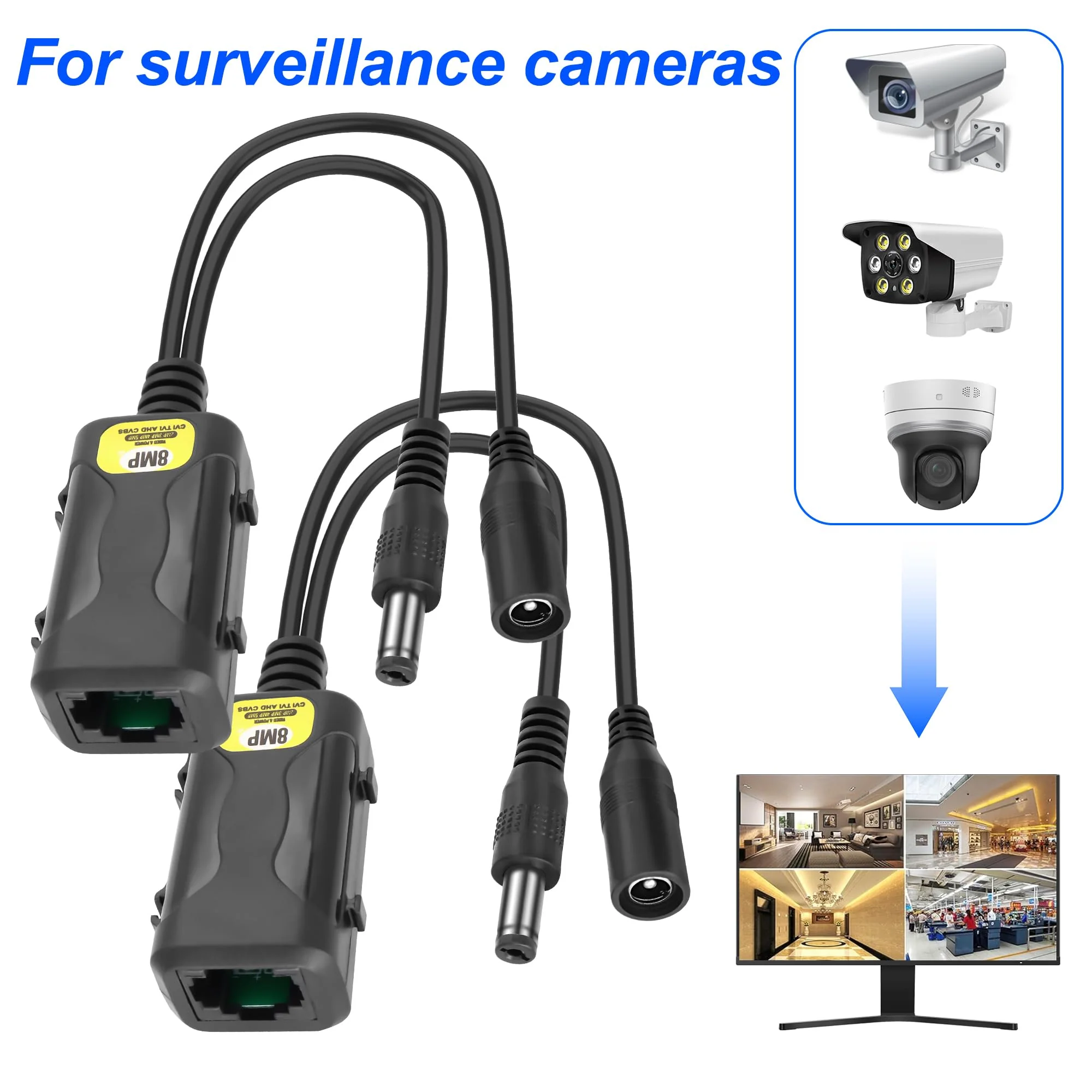MEIRIYFA Passive Video Balun BNC to RJ45 Cat5e/6 Video Baluns Transceiver Transmitter with Power Connector for 720P 1080P 3MP 4MP 5MP 8MP HD-CVI/TVI/CVBS Analog to IP Camera Converter (2 Pairs) - Image 8