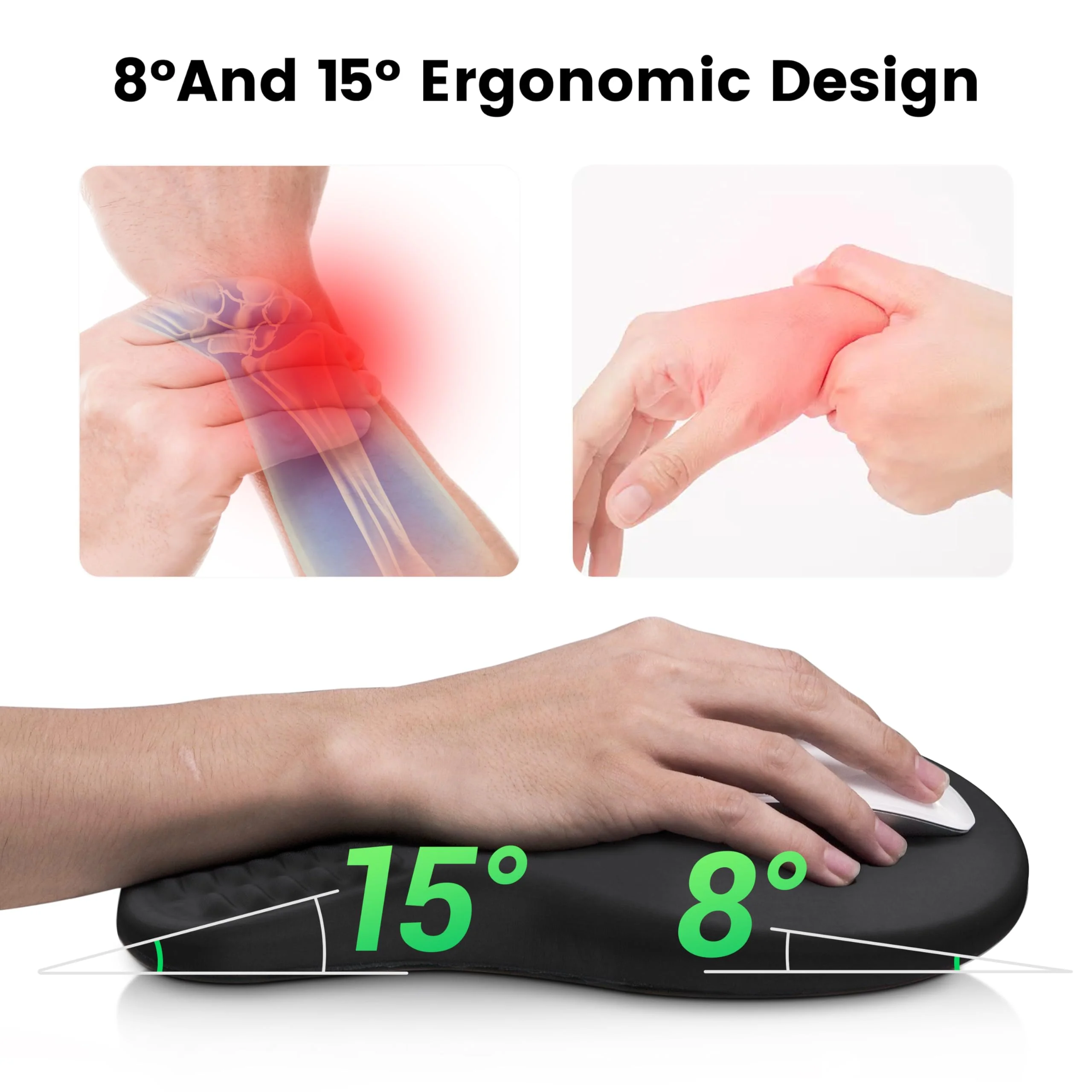MEKASS Ergonomic Mouse Pad and Keyboard Wrist Rest Set, Super Soft Memory Foam Desk Wrist Support for Computer Keyboard, Non-Slip Arm Palm Rests Cushion for Typing Gaming Office Laptop Mac (Black) Black - Image 3