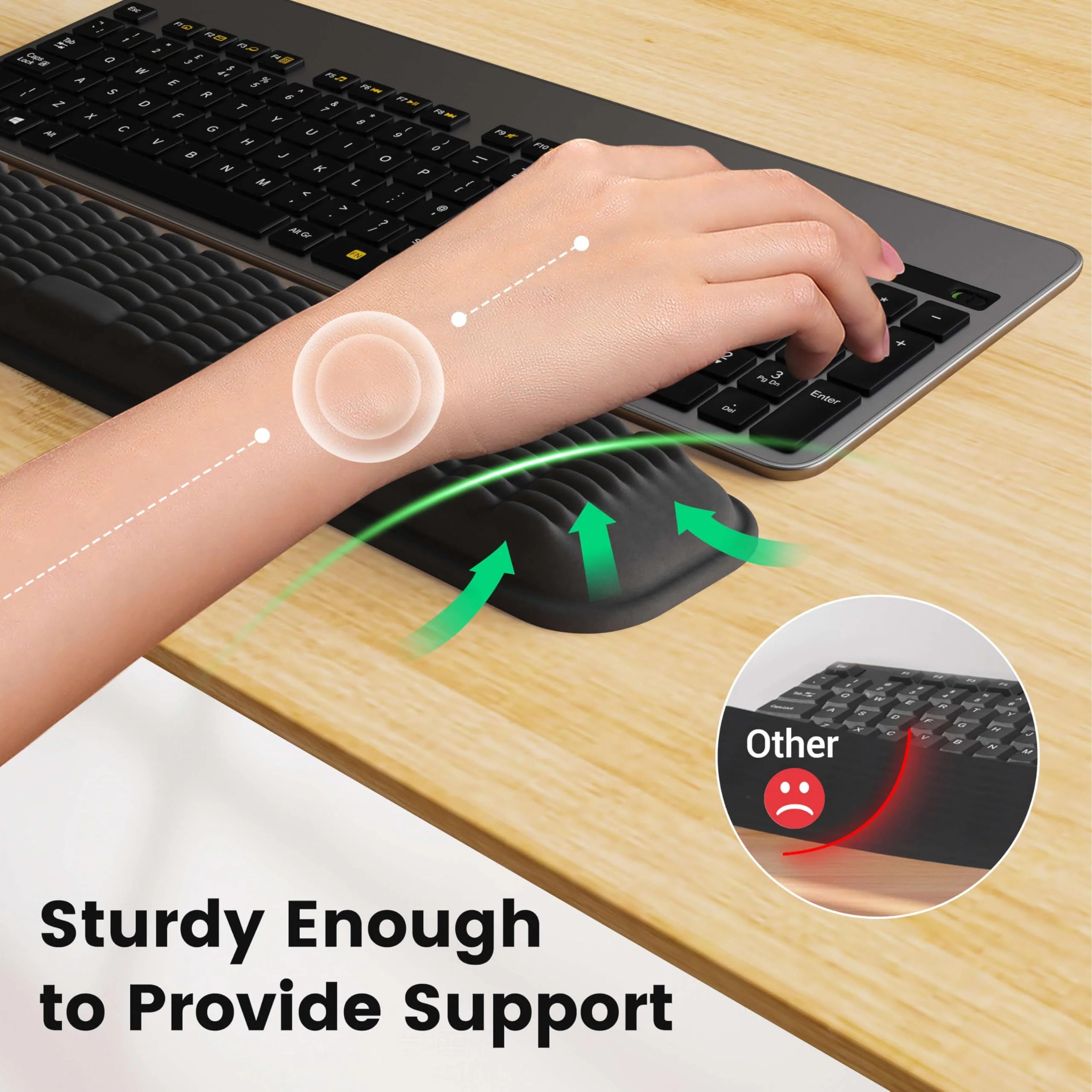 MEKASS Ergonomic Wrist Rest for Keyboard and Mouse, Soft Memory Foam Keyboard Wrist Rest Set with Non-Slip Silicone Base, Easy Typing, Pain Relief, Comfort for Office, Work, Gaming (Classic Black) - Image 3
