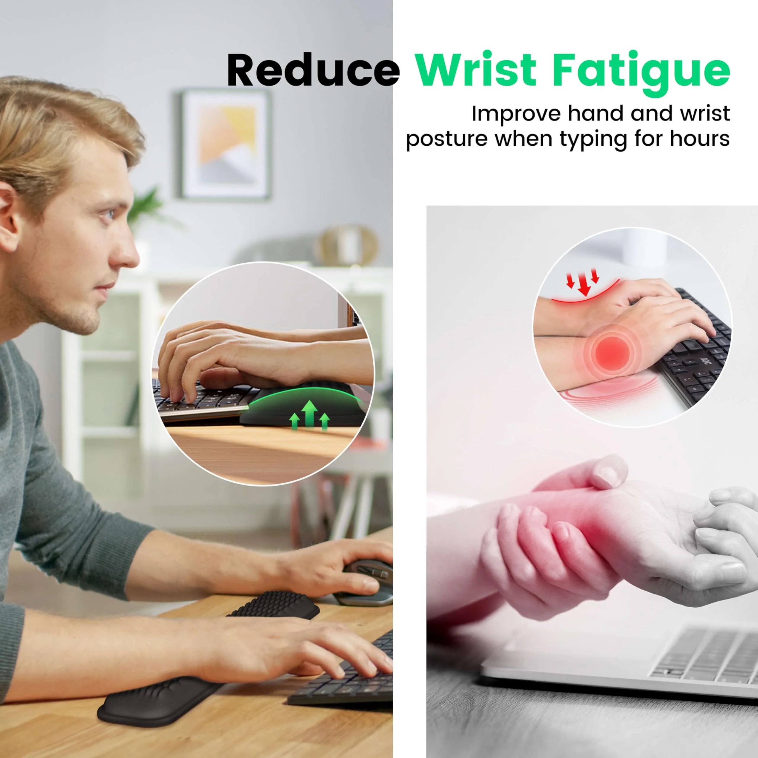 MEKASS Ergonomic Wrist Rest for Keyboard and Mouse, Soft Memory Foam Keyboard Wrist Rest Set with Non-Slip Silicone Base, Easy Typing, Pain Relief, Comfort for Office, Work, Gaming (Classic Black) - Image 4