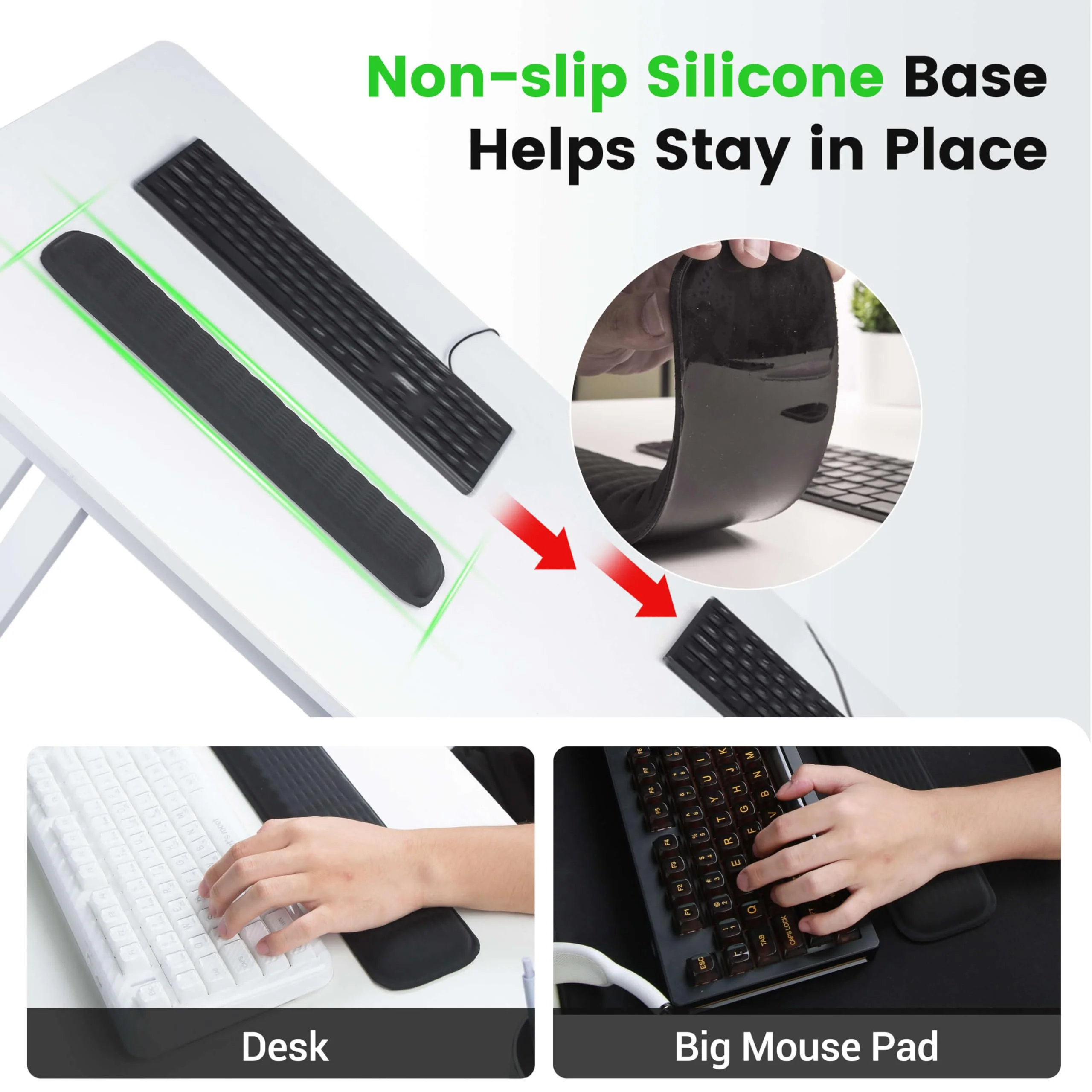 MEKASS Ergonomic Wrist Rest for Keyboard and Mouse, Soft Memory Foam Keyboard Wrist Rest Set with Non-Slip Silicone Base, Easy Typing, Pain Relief, Comfort for Office, Work, Gaming (Classic Black) - Image 5